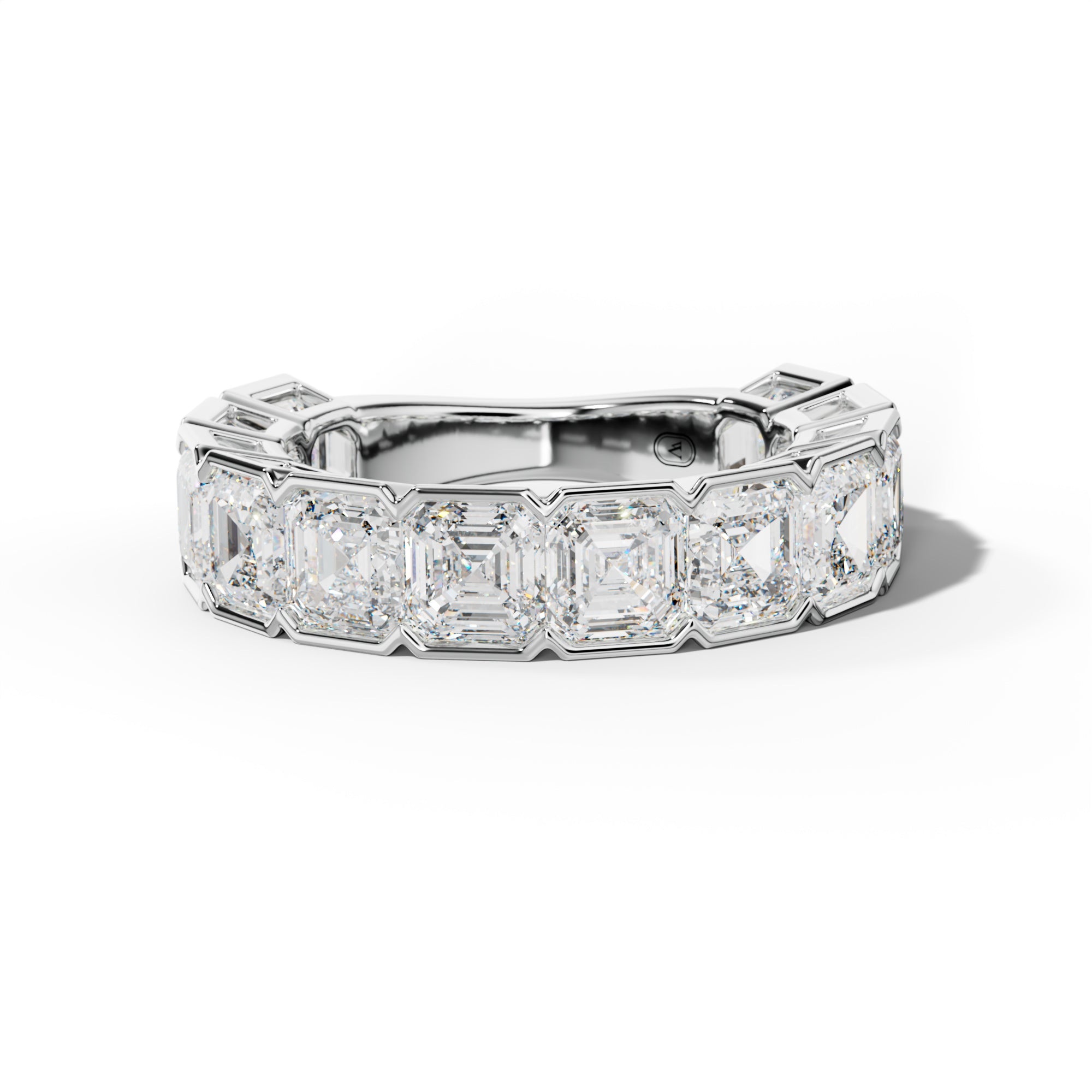 7.0 Carat Asscher Diamond Half Bezel Set 3/4 Anniversary Band