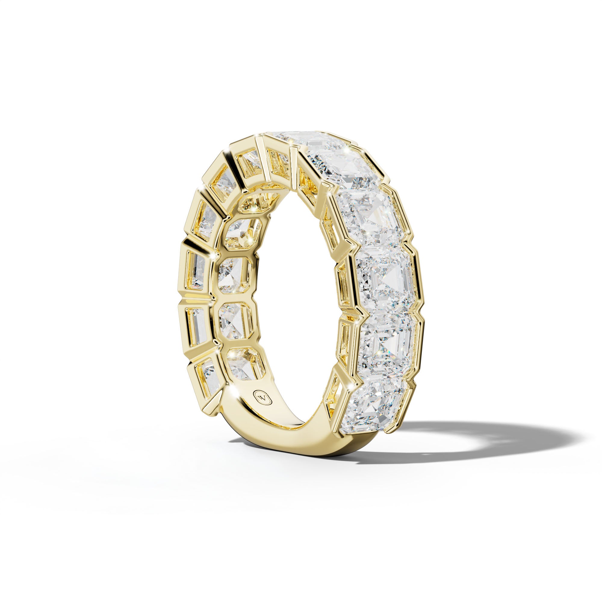 7.0 Carat Asscher Diamond Half Bezel Set 3/4 Anniversary Band