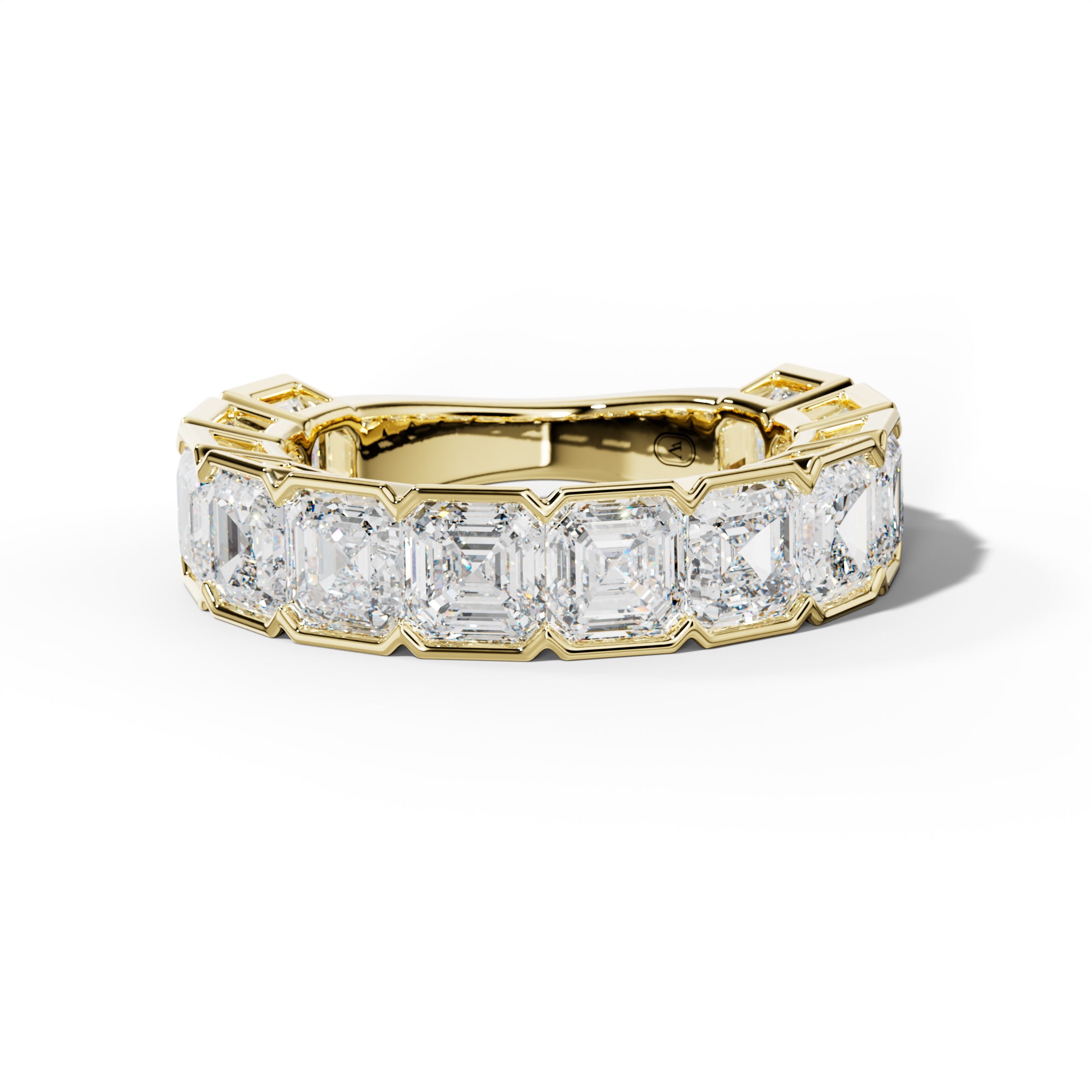 7.0 Carat Asscher Diamond Half Bezel Set 3/4 Anniversary Band