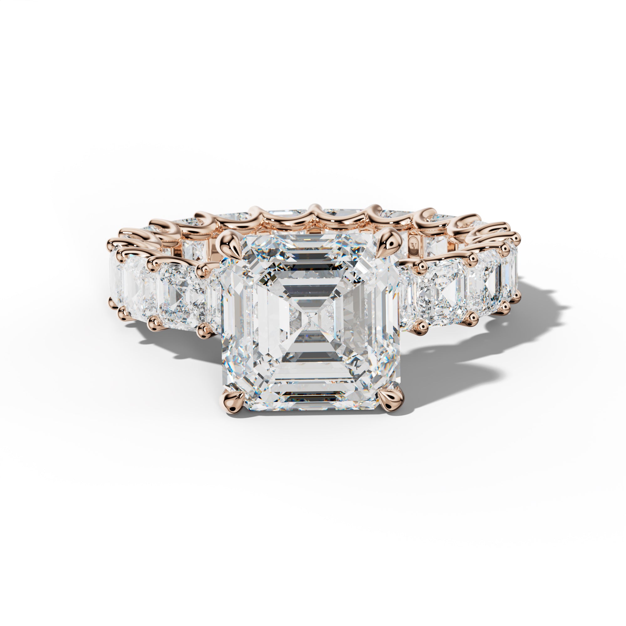 Aisha Asscher Diamond Engagement Ring With Asscher Side Stones