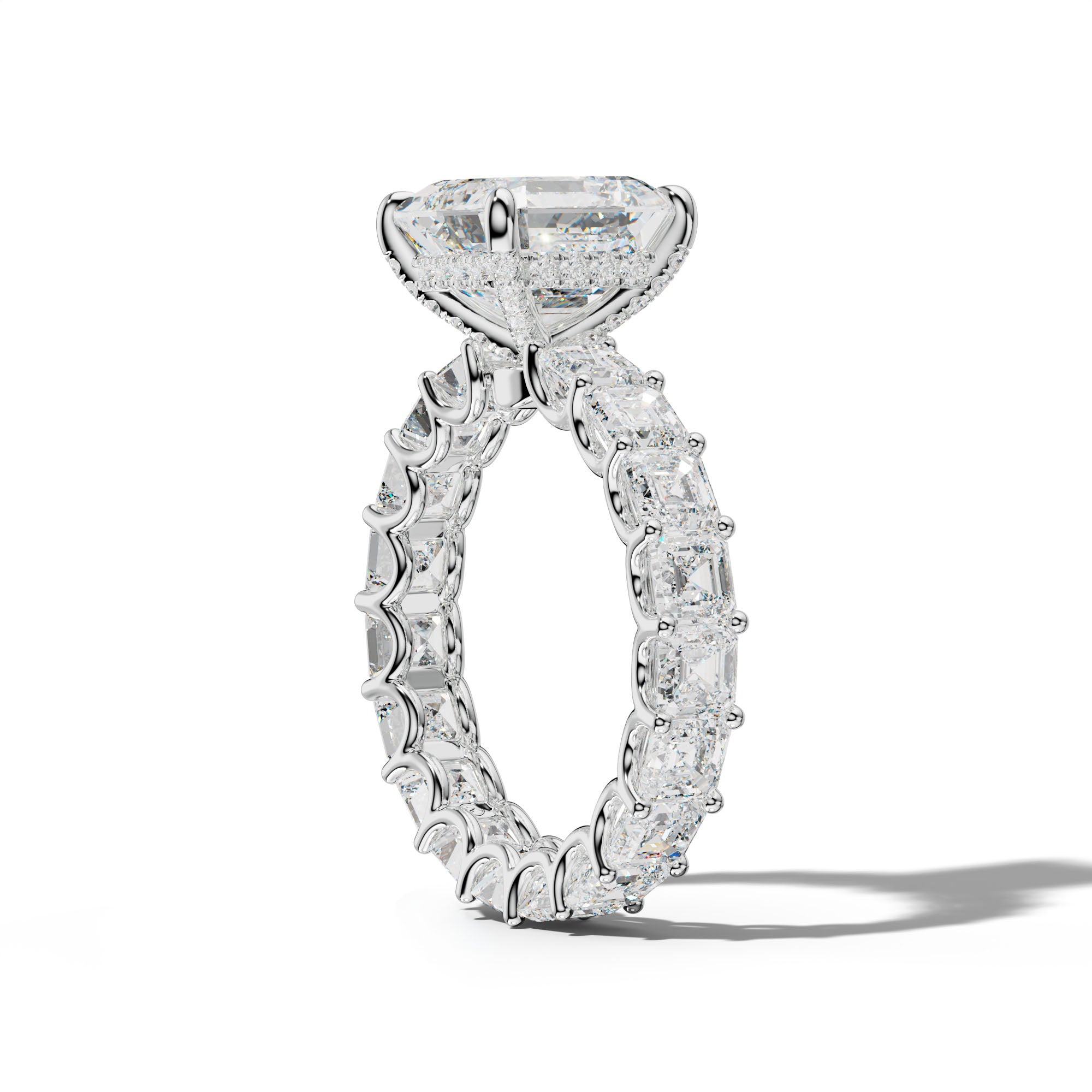 Aisha Asscher Diamond Engagement Ring With Asscher Side Stones