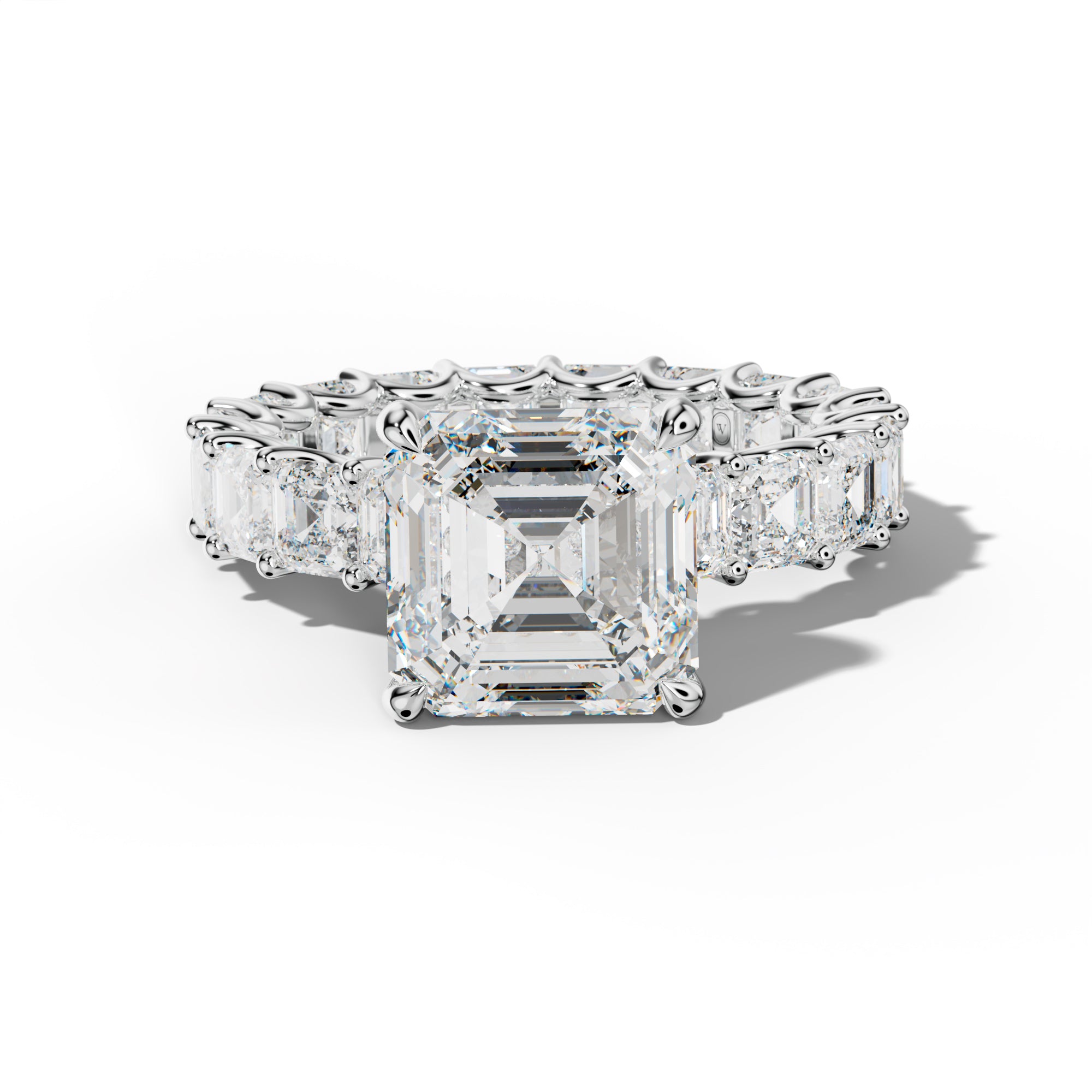 Aisha Asscher Diamond Engagement Ring With Asscher Side Stones
