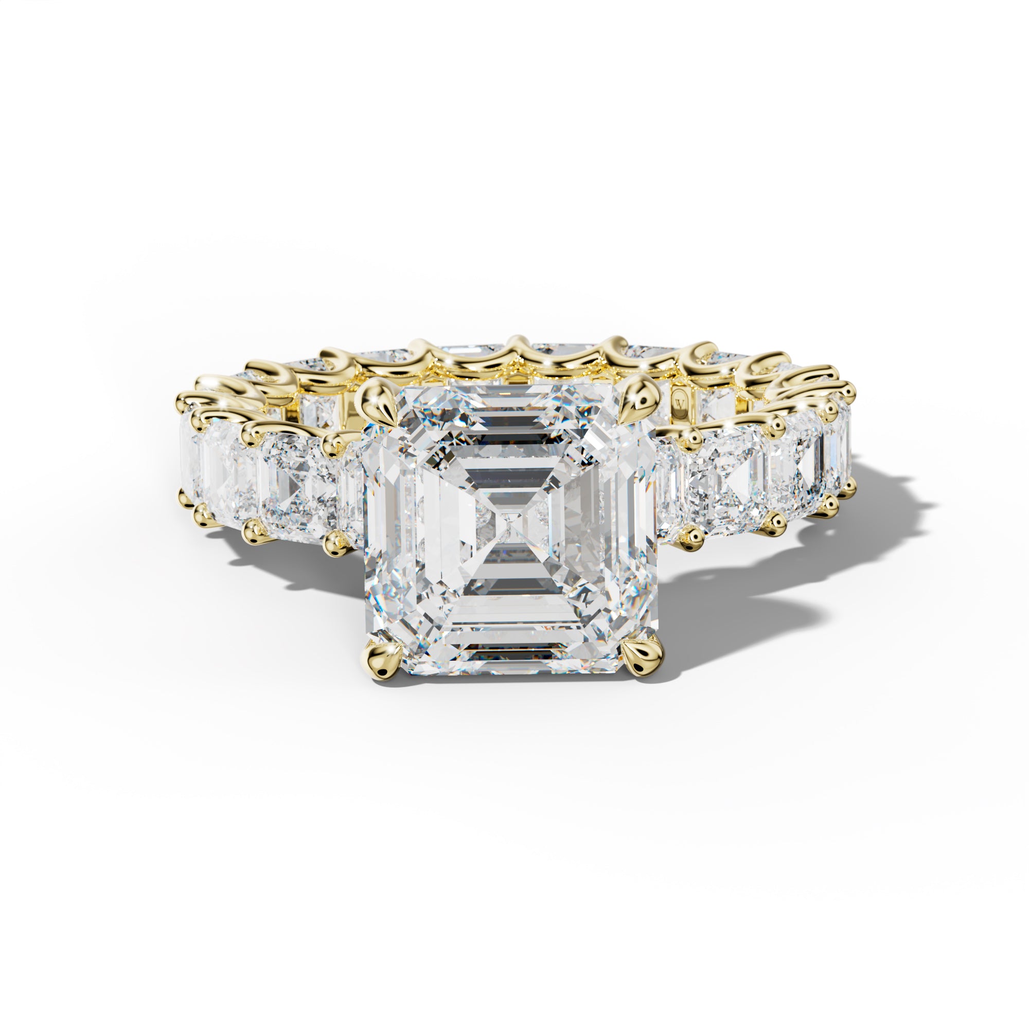 Aisha Asscher Diamond Engagement Ring With Asscher Side Stones