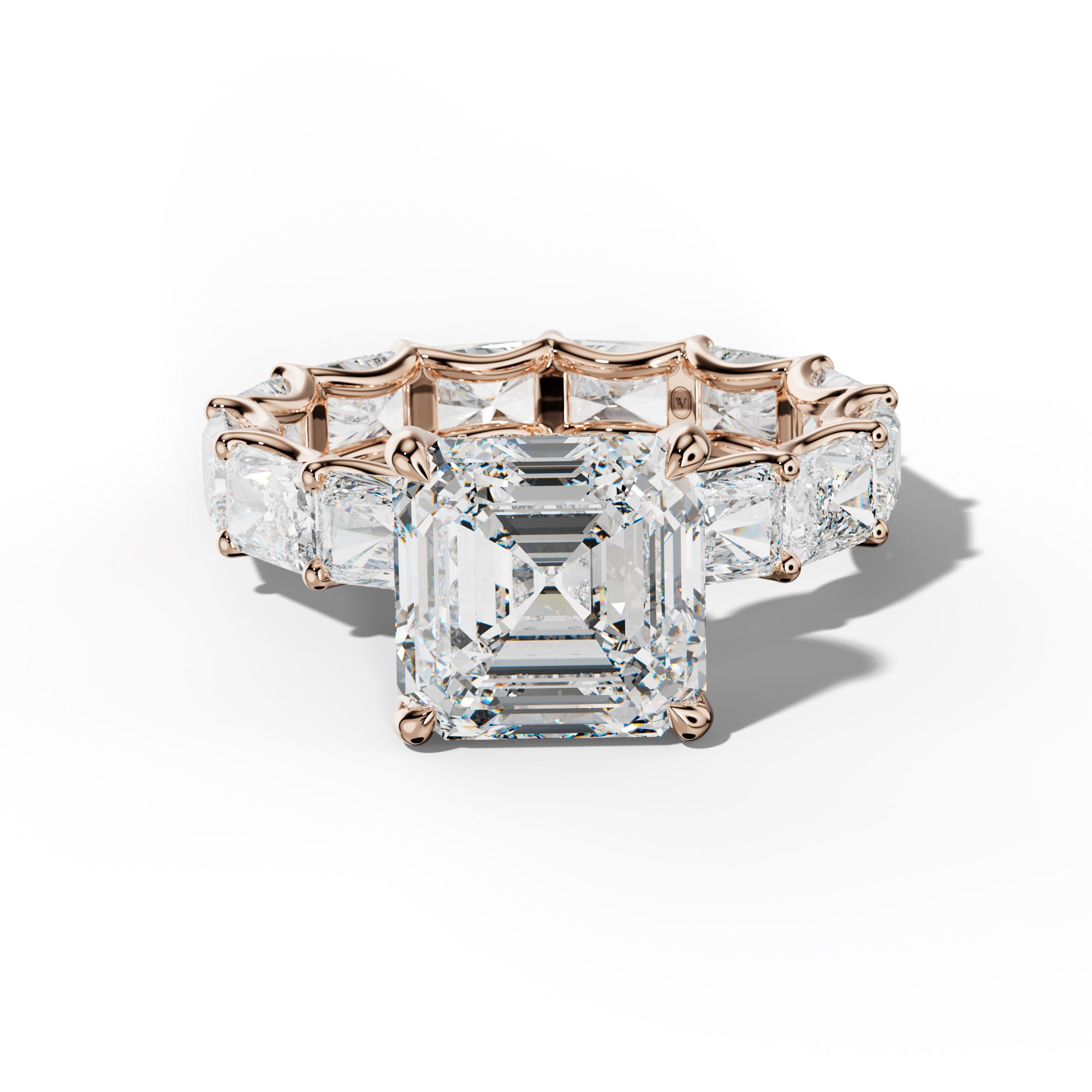 Daphne Asscher Diamond Engagement Ring With East West Radiant Side Stones