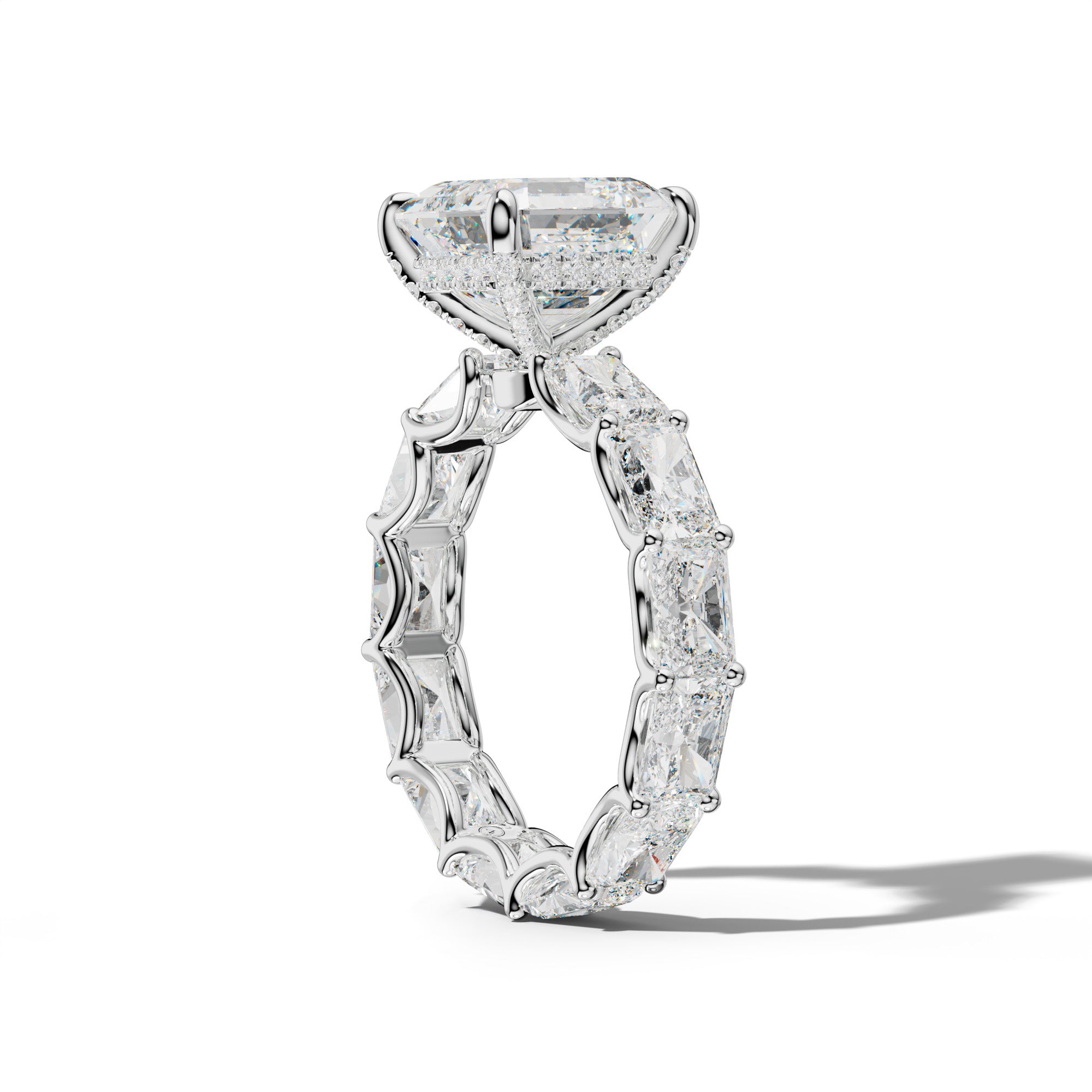 Daphne Asscher Diamond Engagement Ring With East West Radiant Side Stones