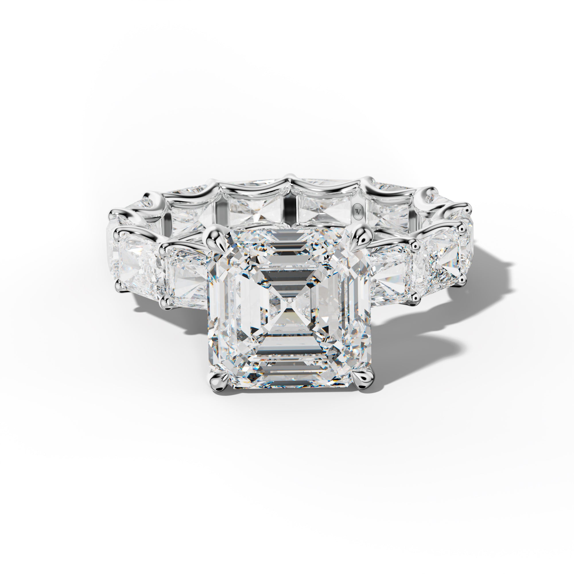 Daphne Asscher Diamond Engagement Ring With East West Radiant Side Stones