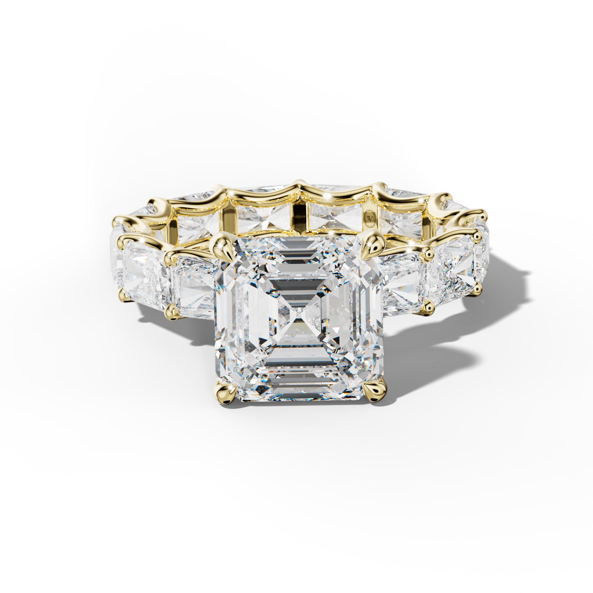 Daphne Asscher Diamond Engagement Ring With East West Radiant Side Stones