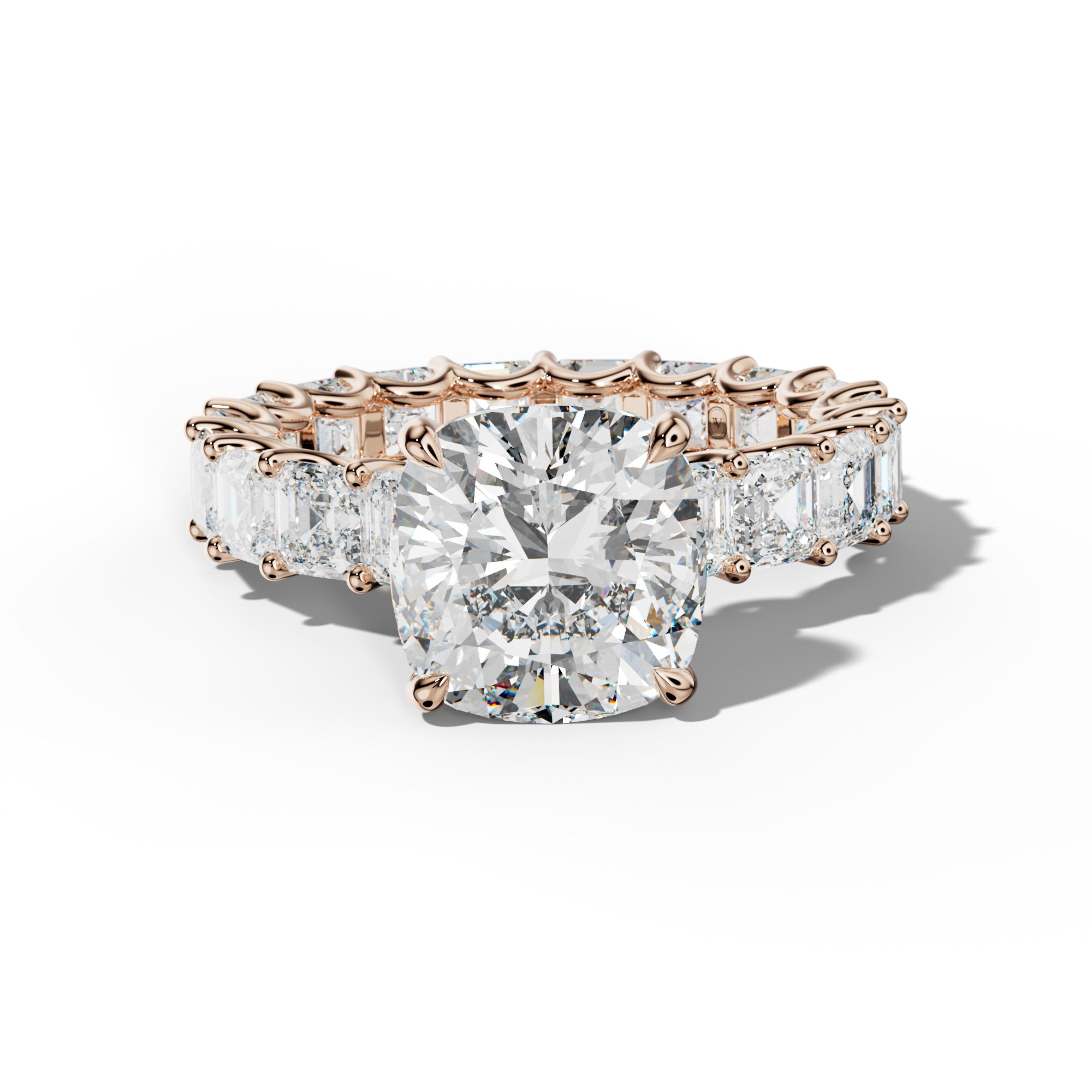 Aisha Cushion Diamond Engagement Ring With Asscher Side Stones