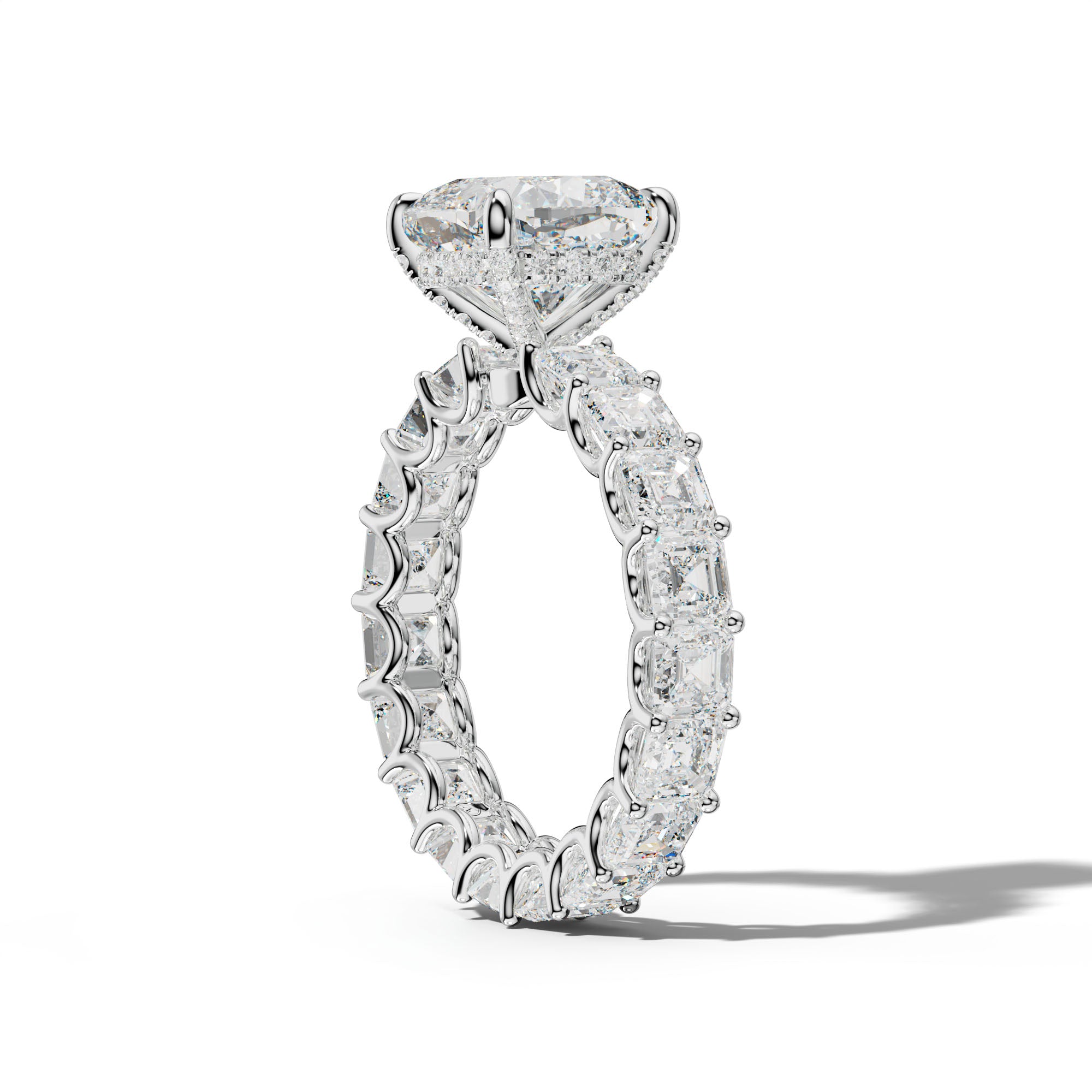 Aisha Cushion Diamond Engagement Ring With Asscher Side Stones