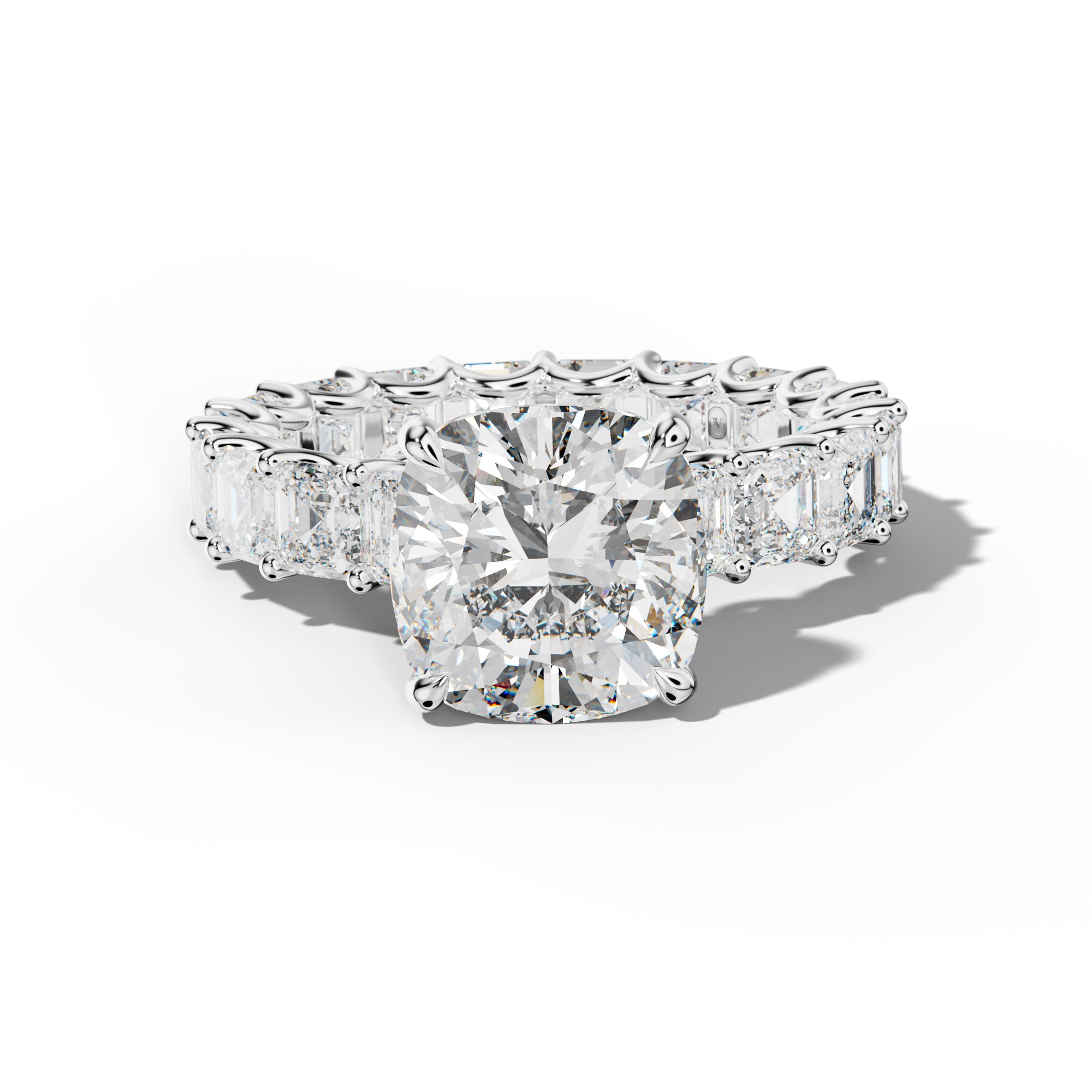 Aisha Cushion Diamond Engagement Ring With Asscher Side Stones