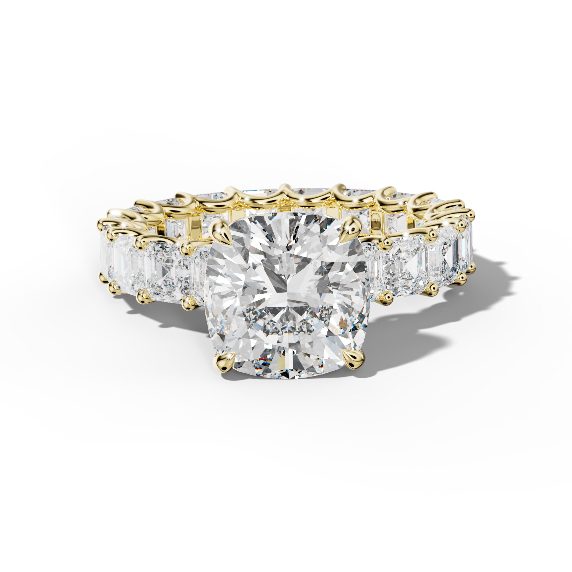 Aisha Cushion Diamond Engagement Ring With Asscher Side Stones