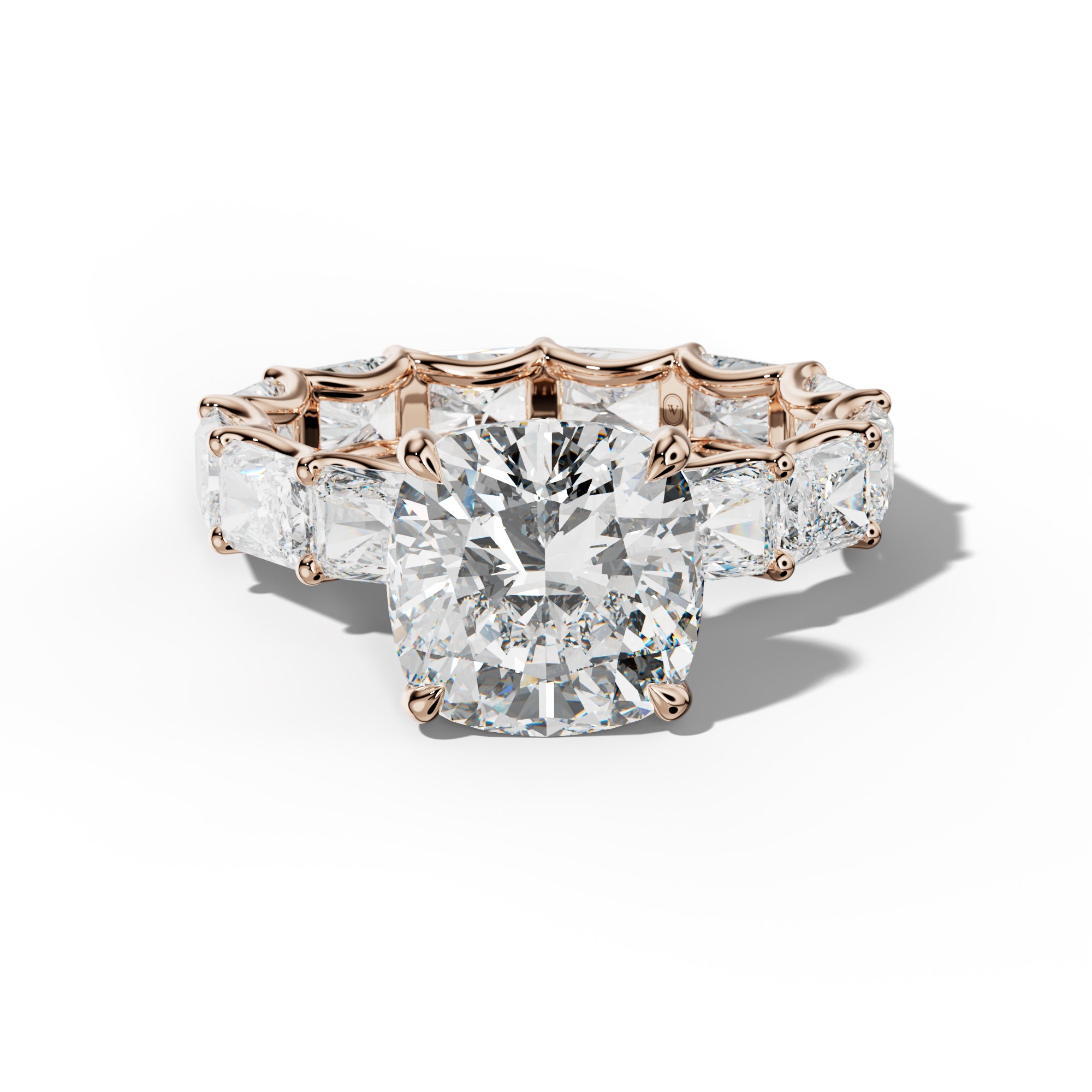 Daphne Cushion Diamond Engagement Ring With East West Radiant Side Stones