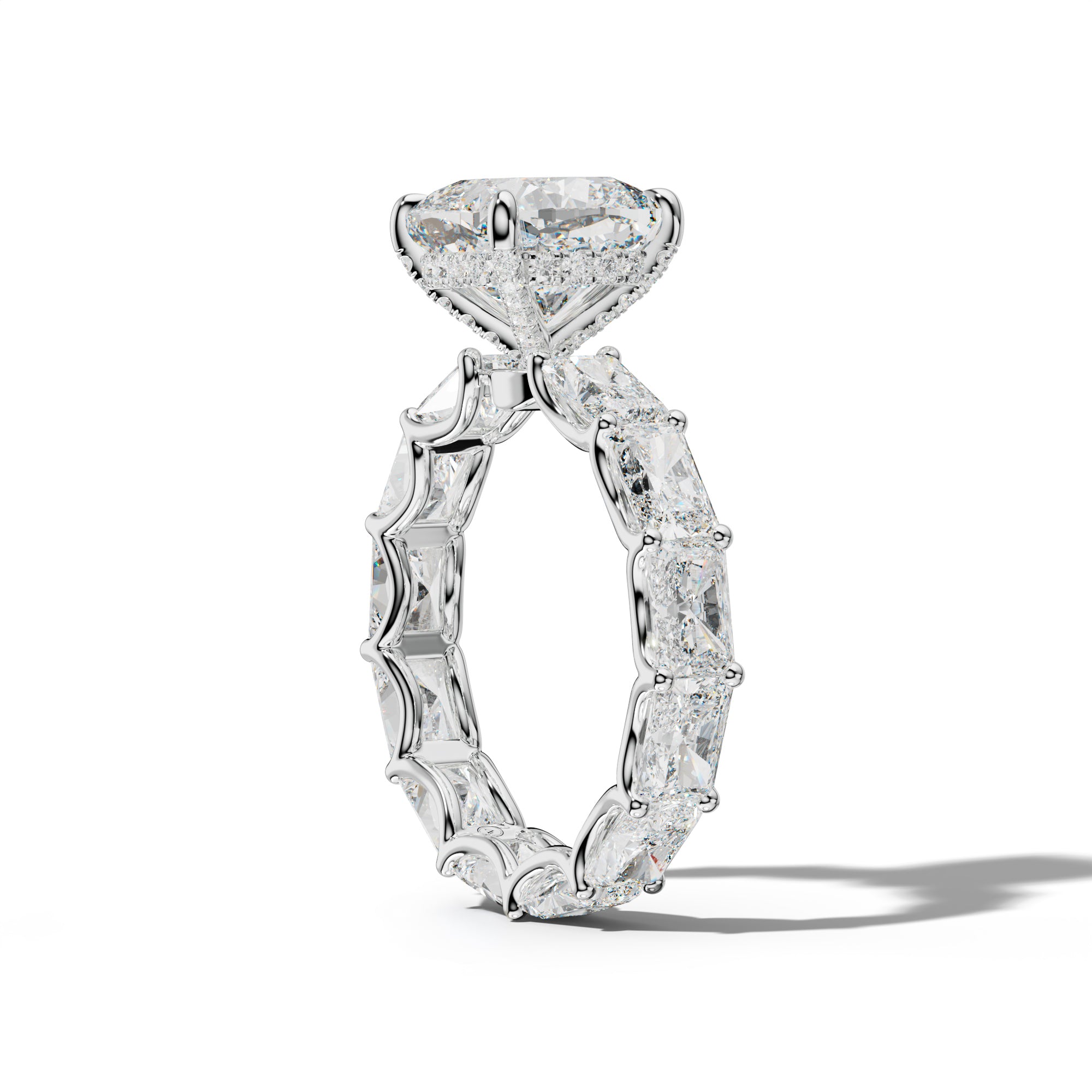 Daphne Cushion Diamond Engagement Ring With East West Radiant Side Stones