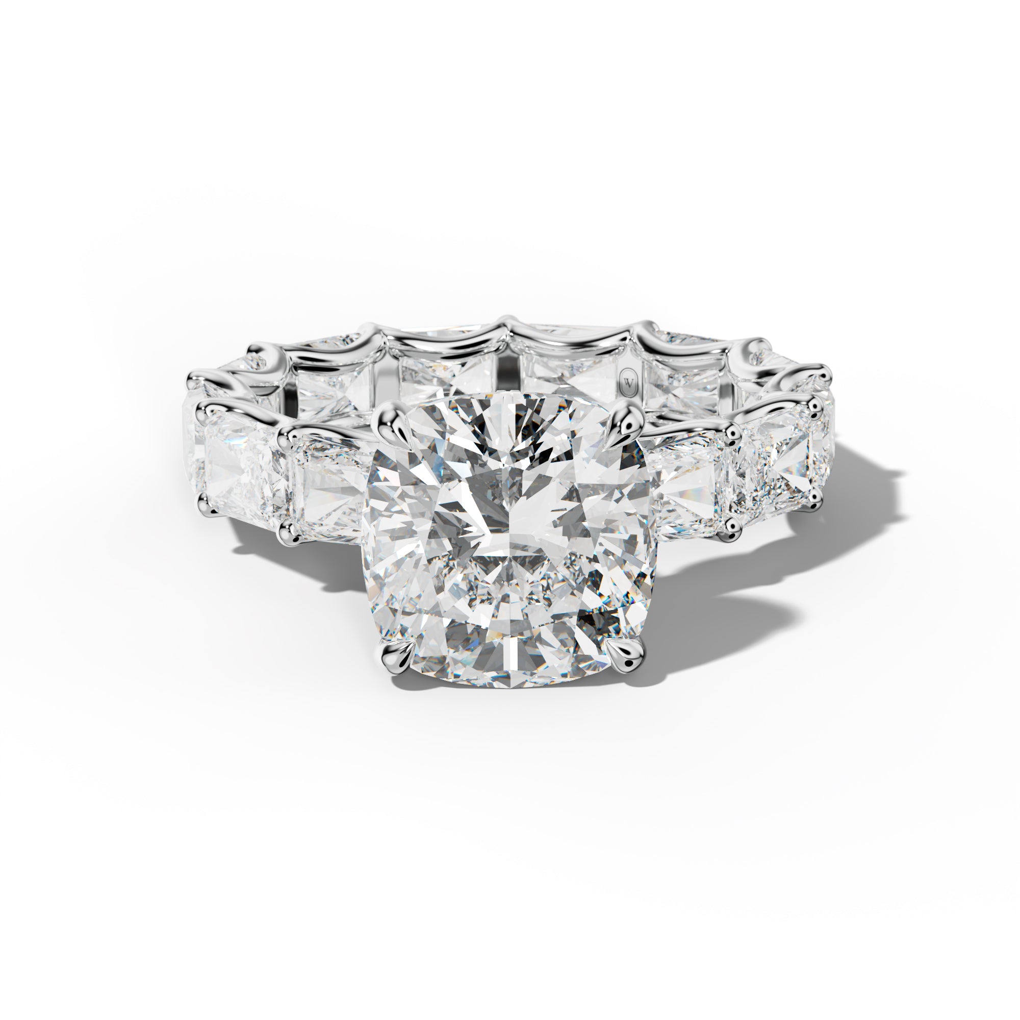 Daphne Cushion Diamond Engagement Ring With East West Radiant Side Stones