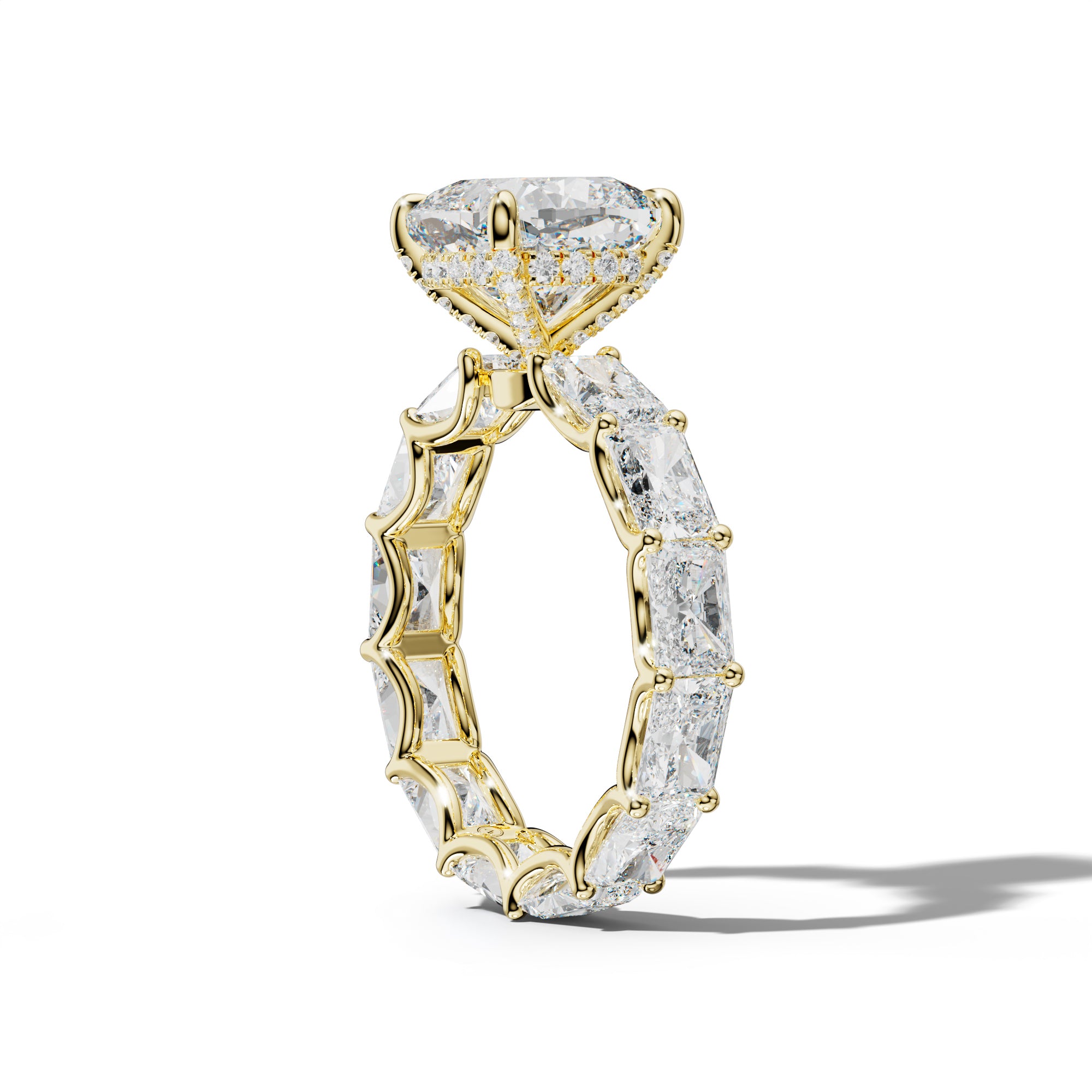 Daphne Cushion Diamond Engagement Ring With East West Radiant Side Stones