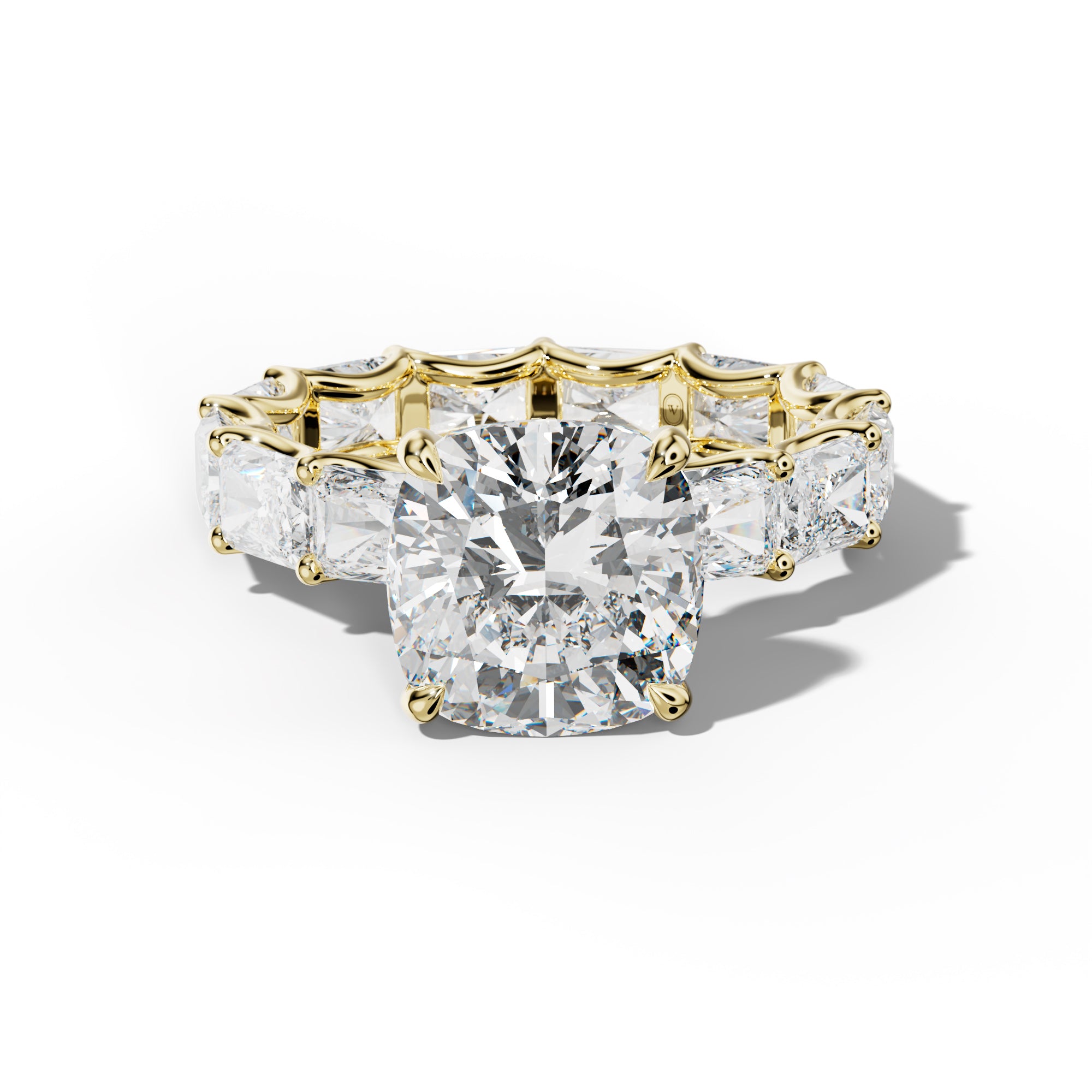 Daphne Cushion Diamond Engagement Ring With East West Radiant Side Stones