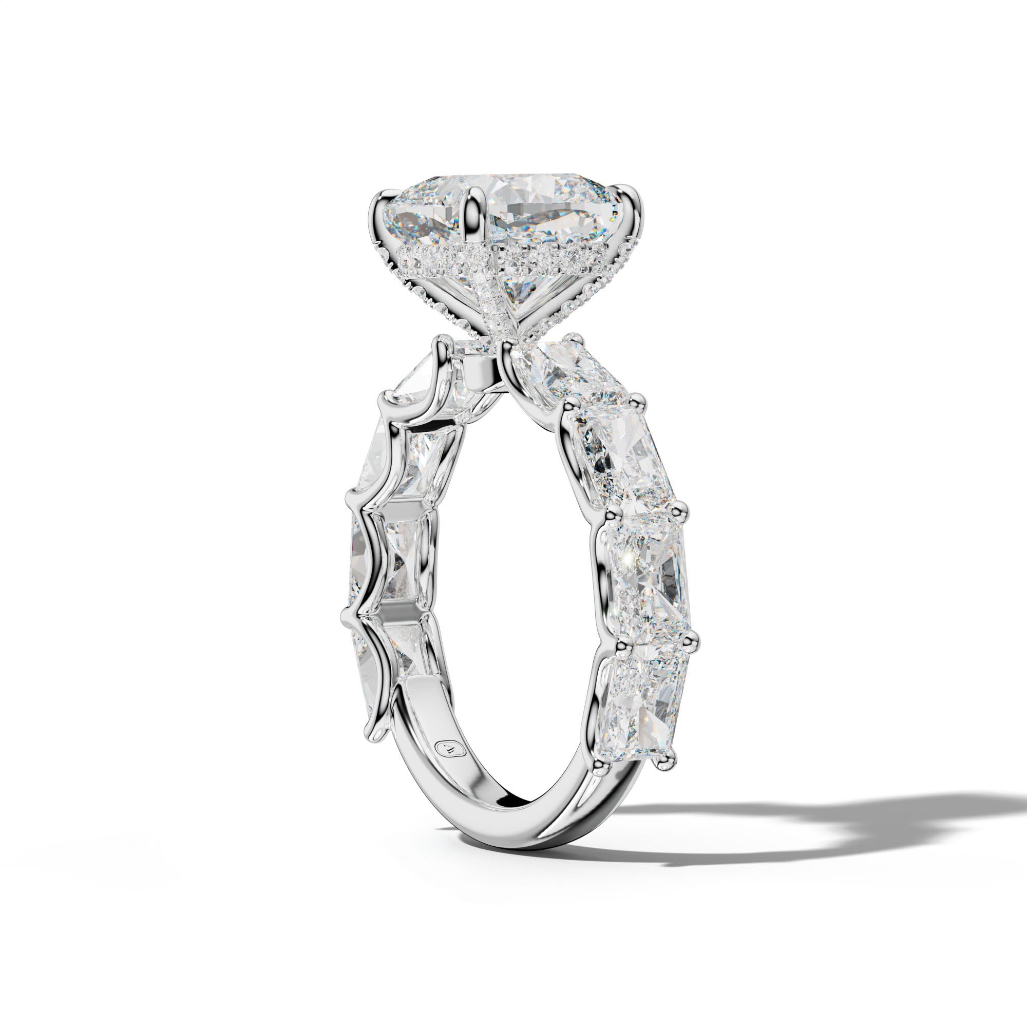 Nancy Cushion Diamond Engagement Ring With East West Radiant Side Stones
