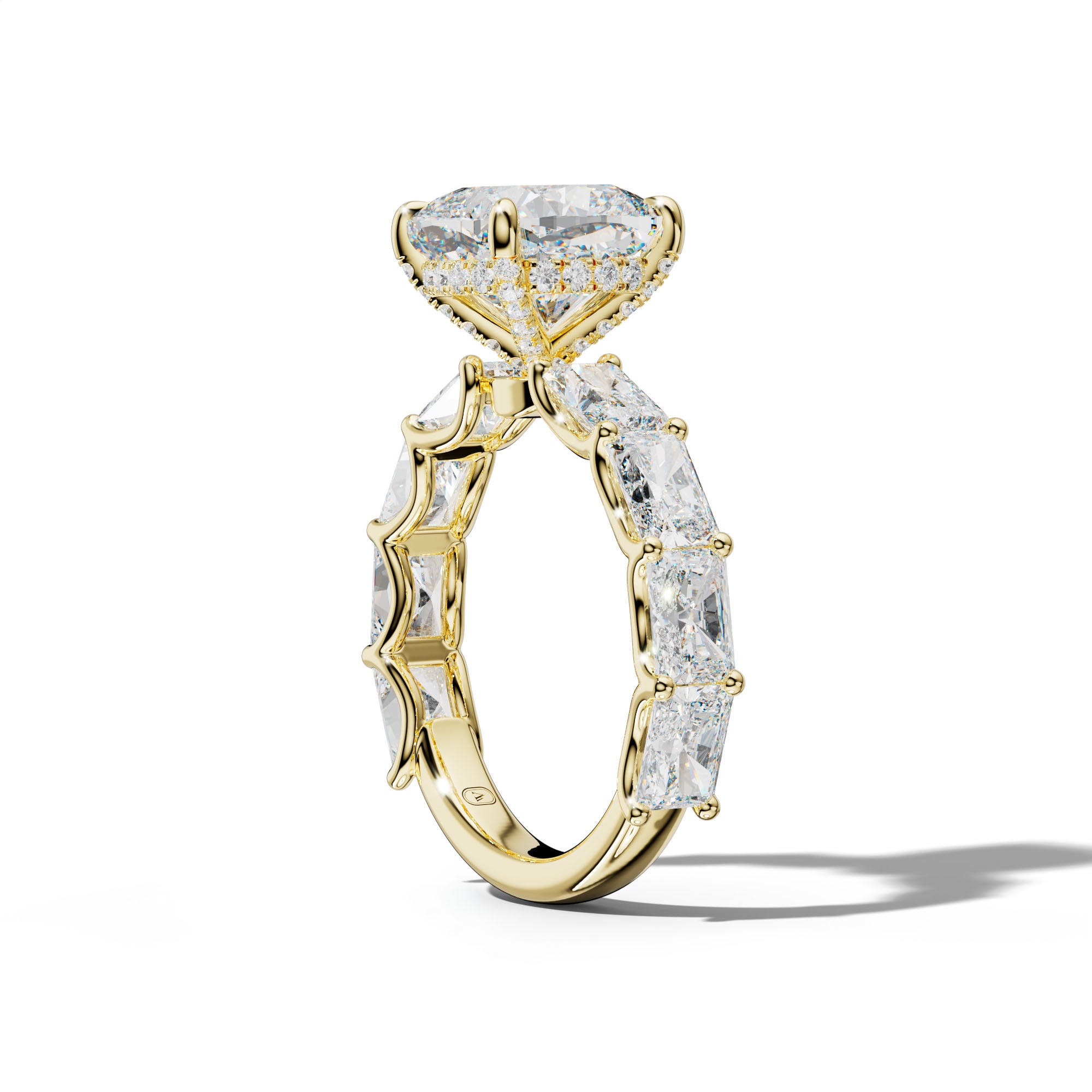 Nancy Cushion Diamond Engagement Ring With East West Radiant Side Stones