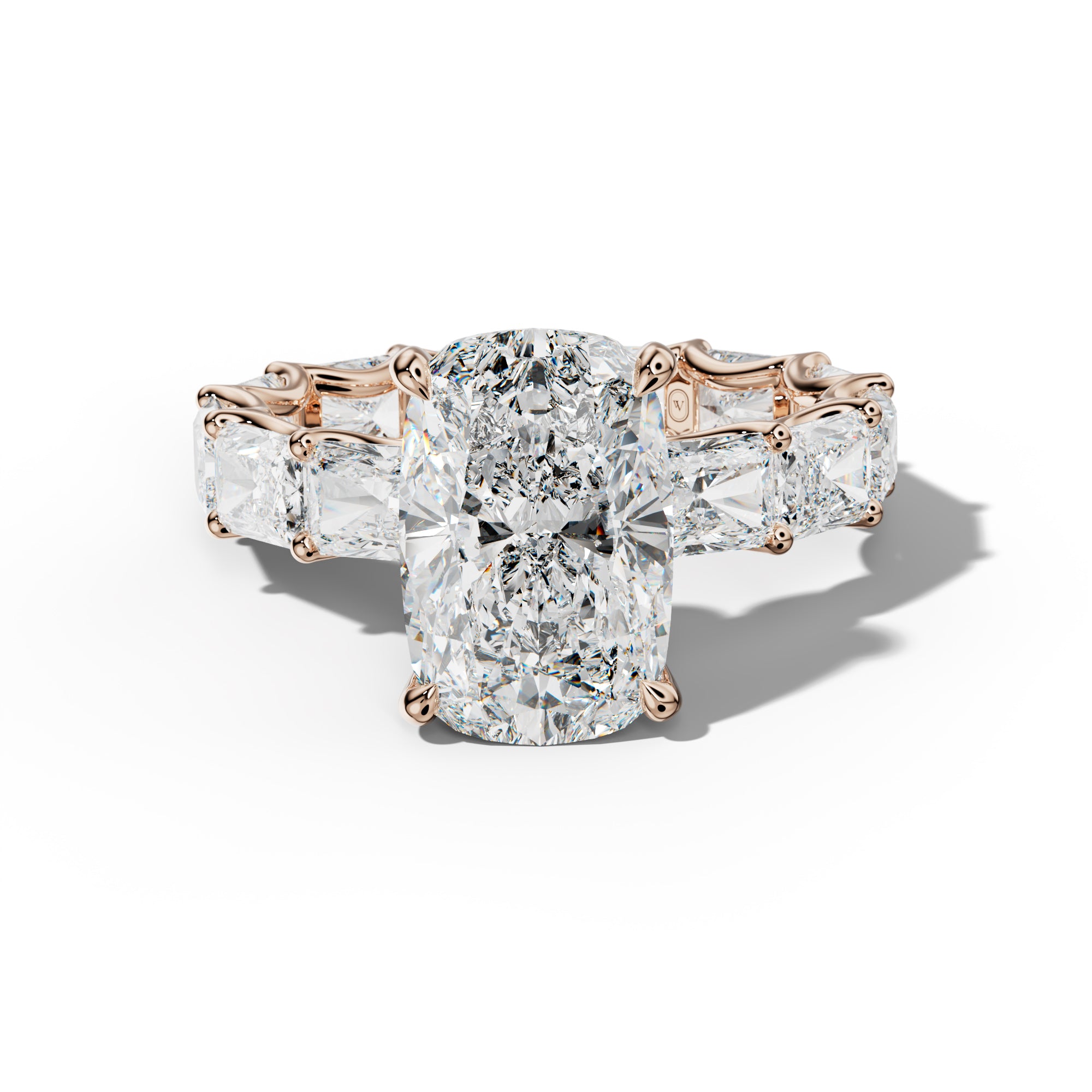 Daphne Elongated Cushion Diamond Engagement Ring With East West Radiant Side Stones