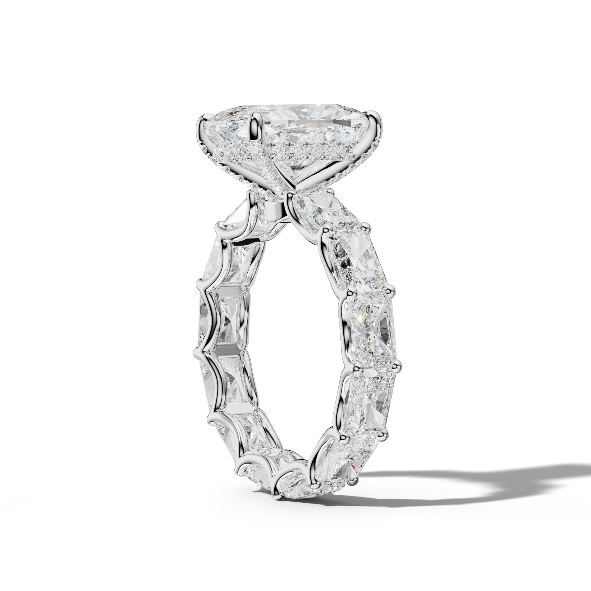 Daphne Elongated Cushion Diamond Engagement Ring With East West Radiant Side Stones