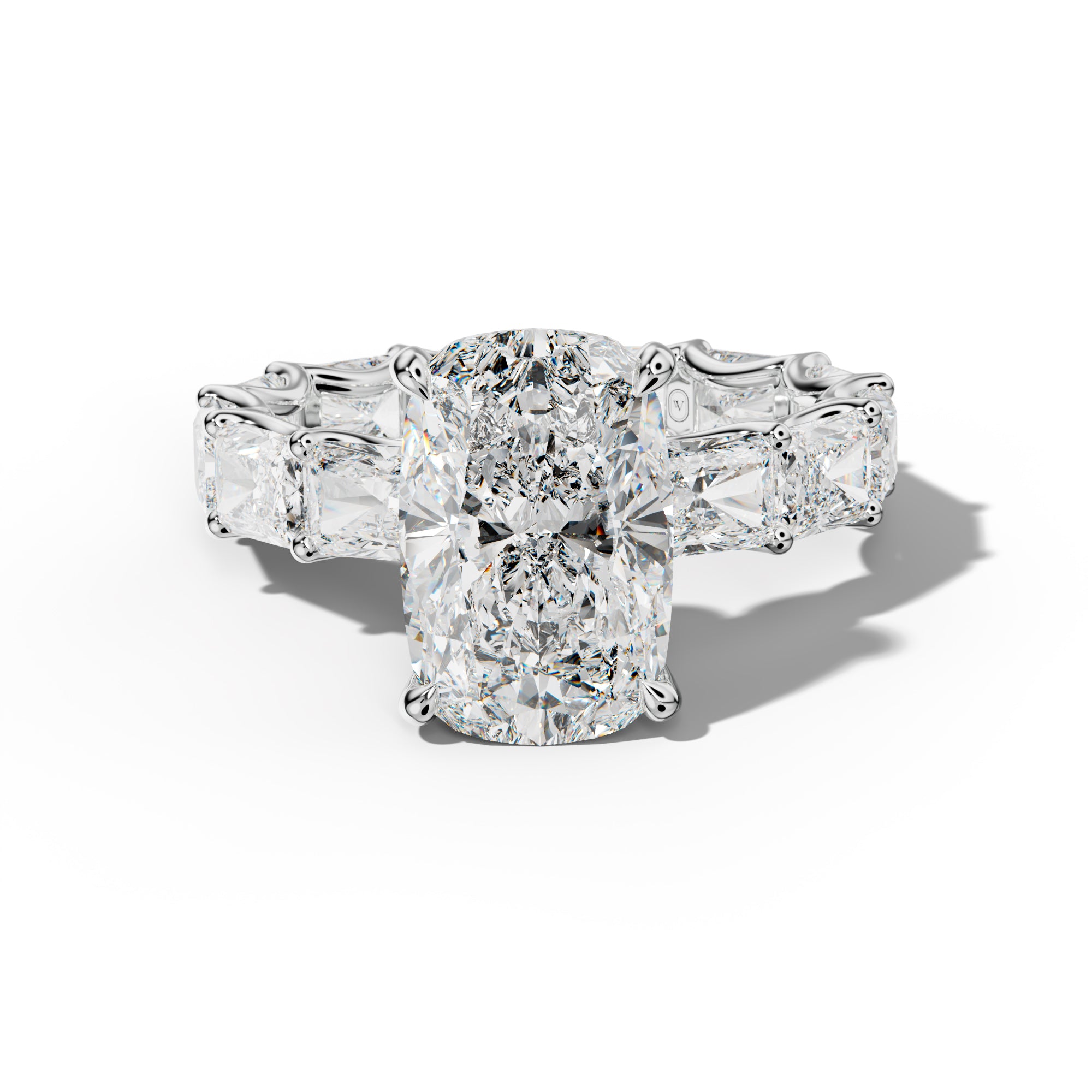 Daphne Elongated Cushion Diamond Engagement Ring With East West Radiant Side Stones