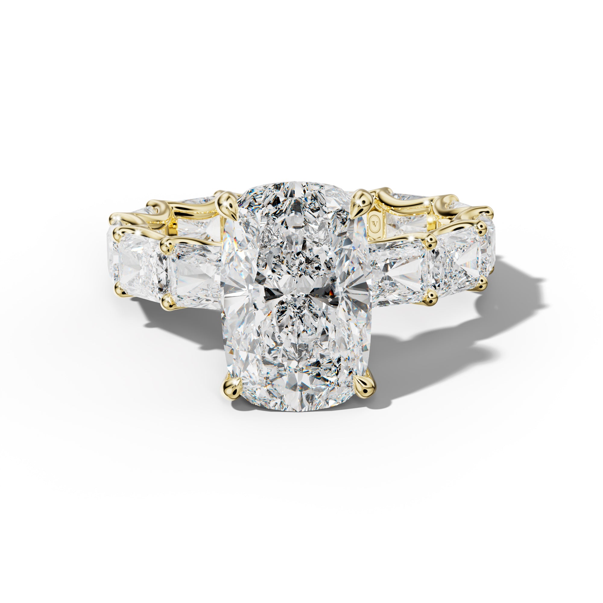 Daphne Elongated Cushion Diamond Engagement Ring With East West Radiant Side Stones
