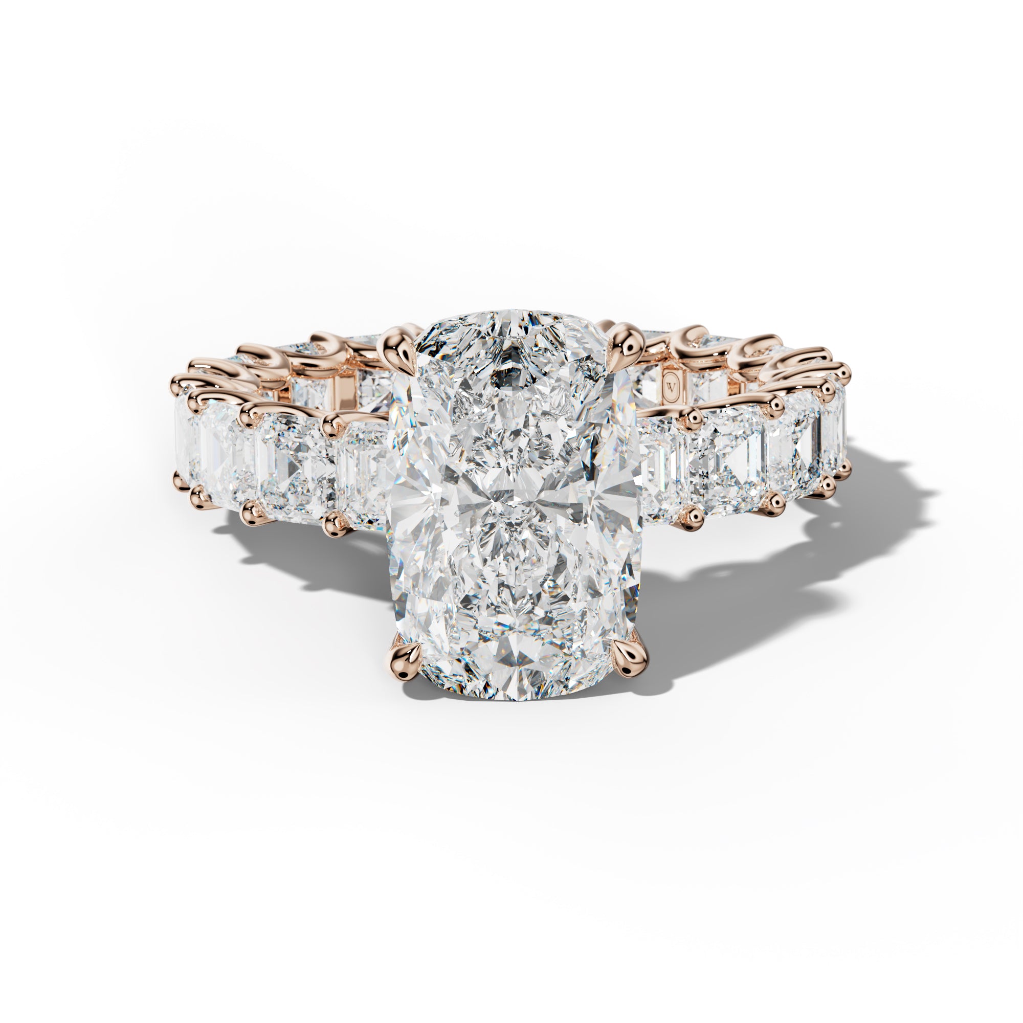Nancy Elongated Cushion Diamond Engagement Ring With East West Radiant Side Stones
