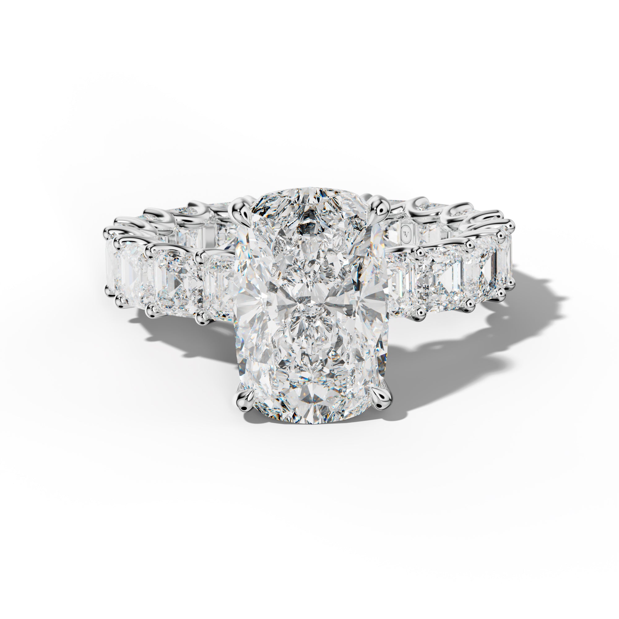 Nancy Elongated Cushion Diamond Engagement Ring With East West Radiant Side Stones