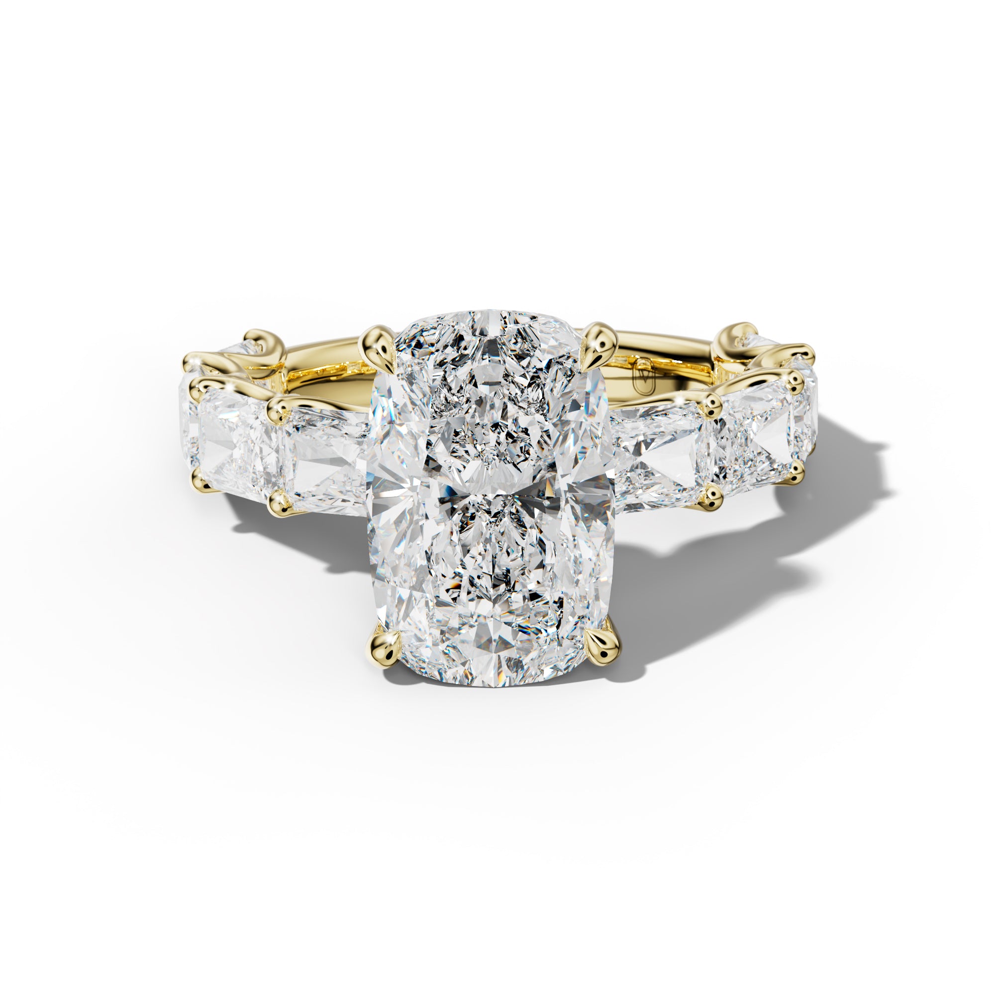Nancy Elongated Cushion Diamond Engagement Ring With East West Radiant Side Stones