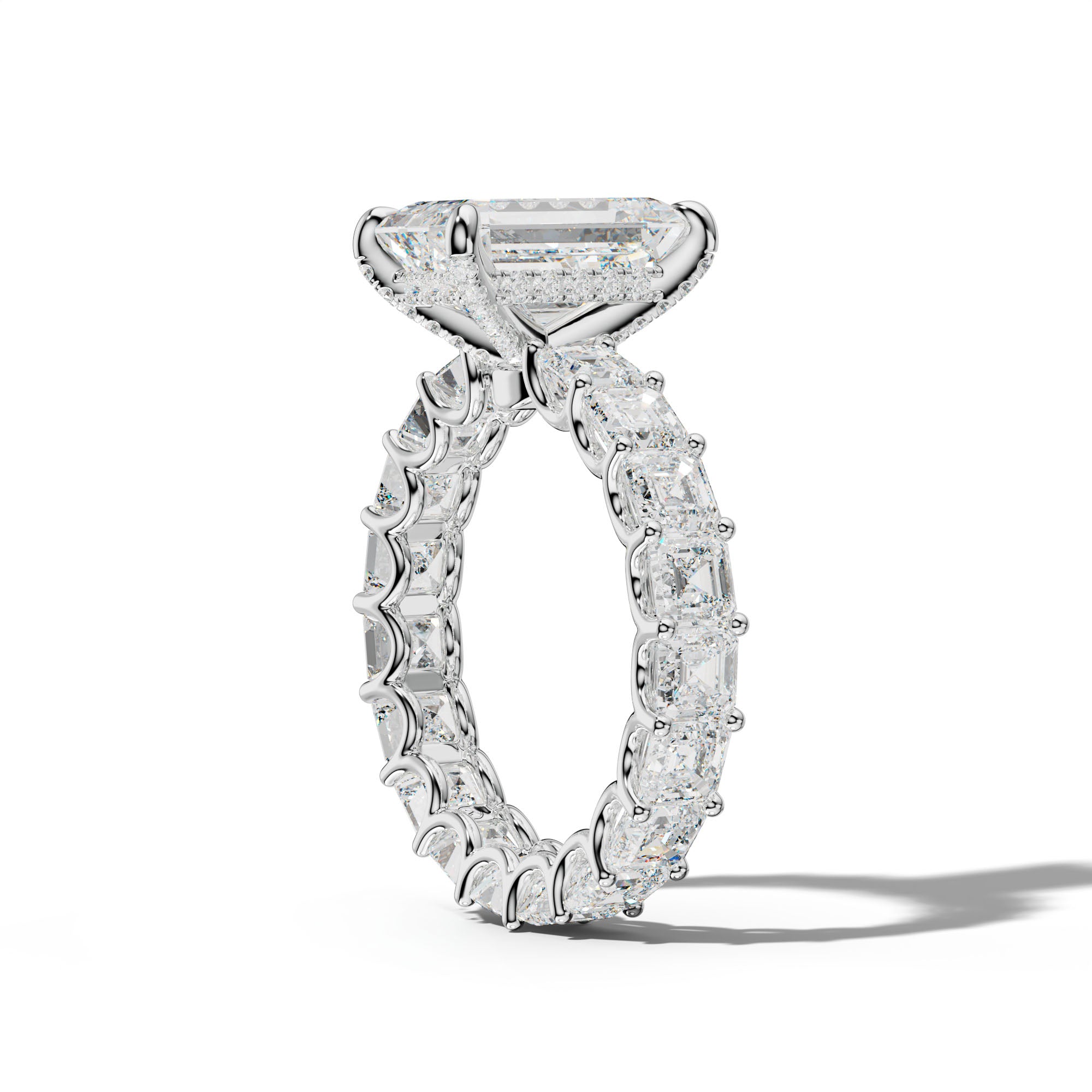 Aisha Emerald Cut Engagement Ring With Asscher Side Stones