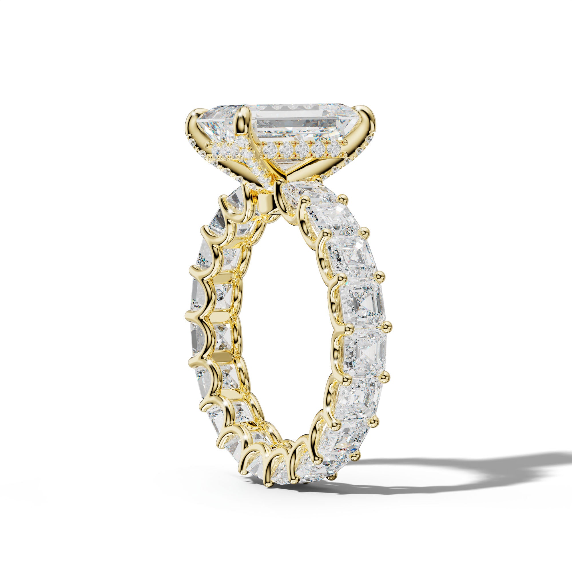 Aisha Emerald Cut Engagement Ring With Asscher Side Stones