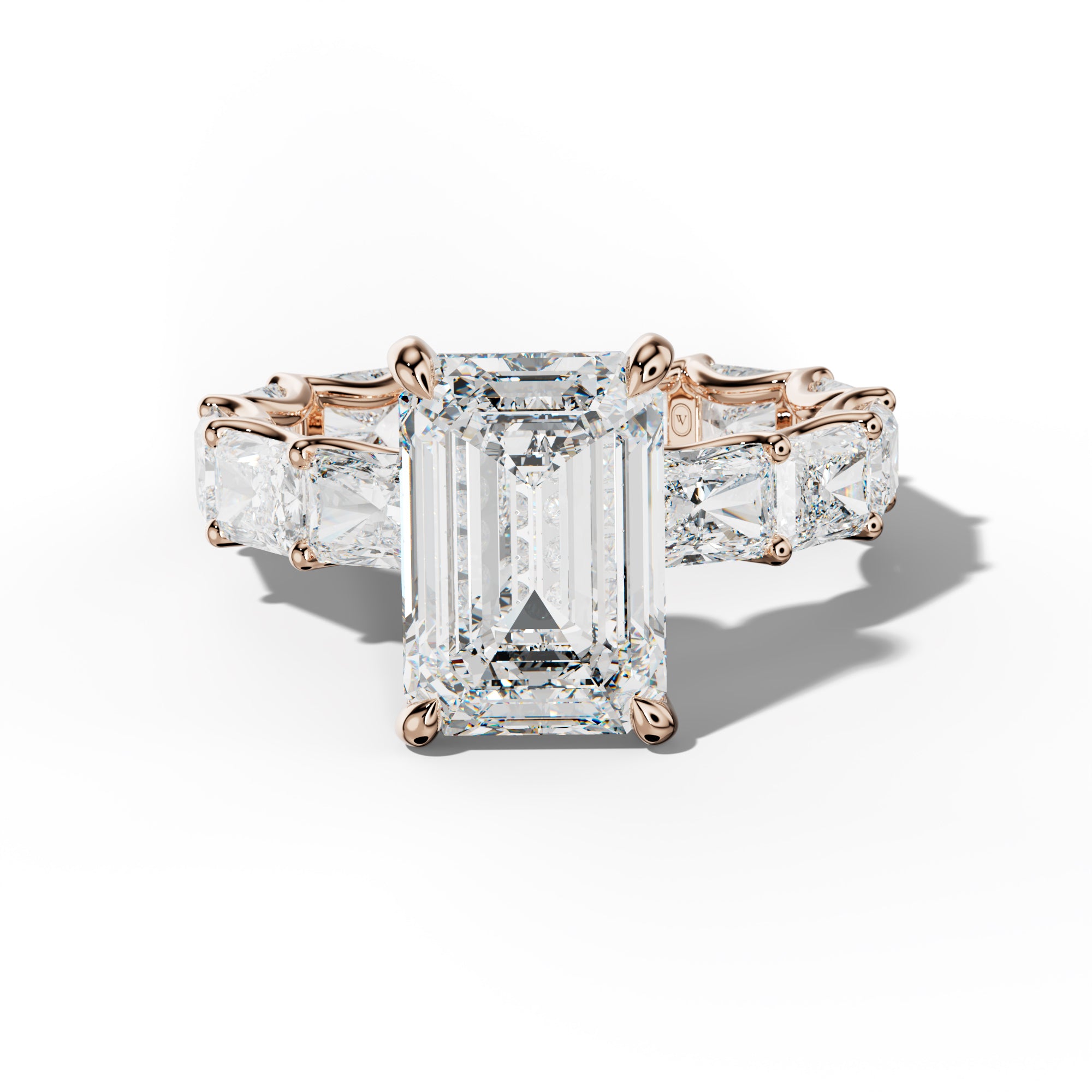 Daphne Emerald Cut Engagement Ring With East West Radiant Side Stones