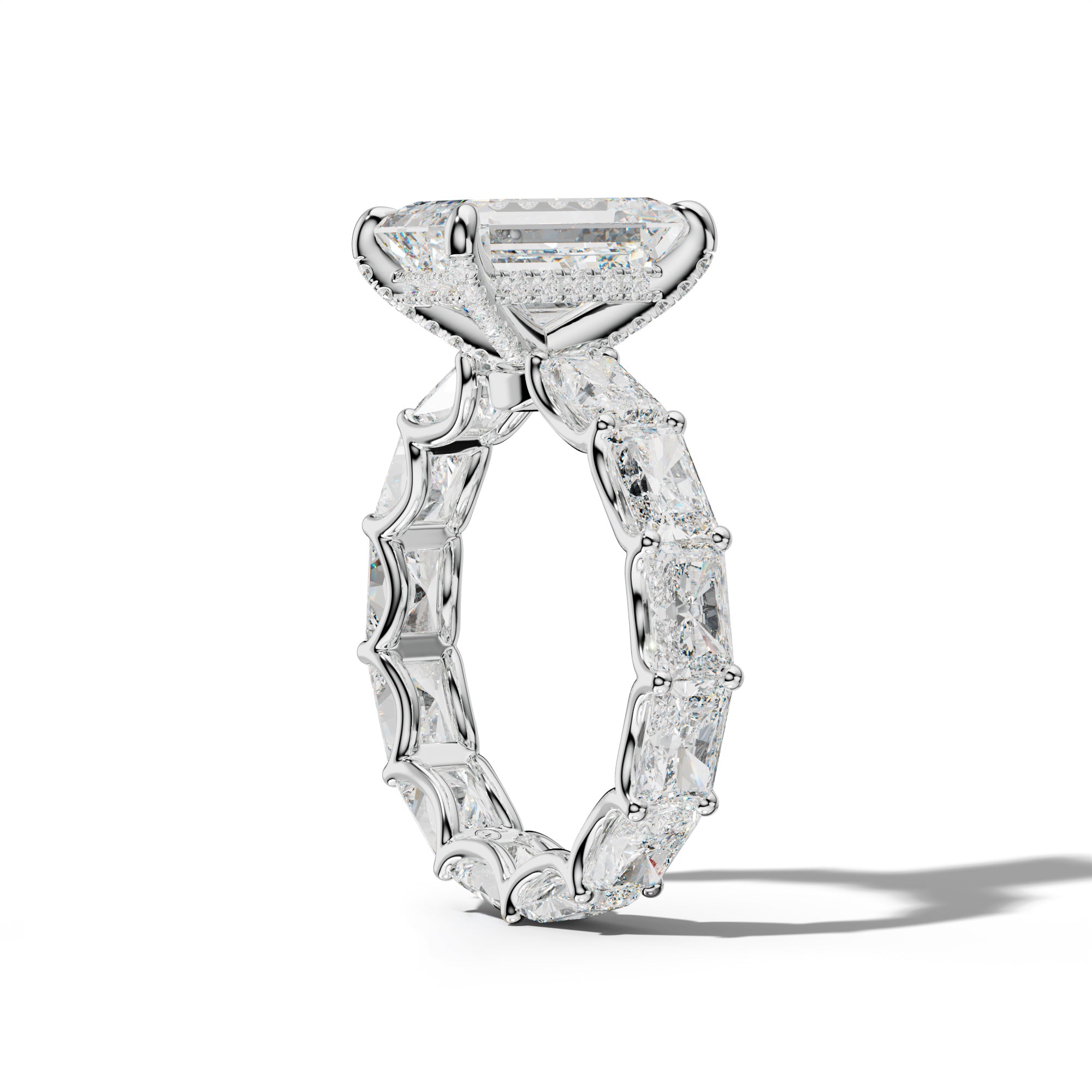 Daphne Emerald Cut Engagement Ring With East West Radiant Side Stones