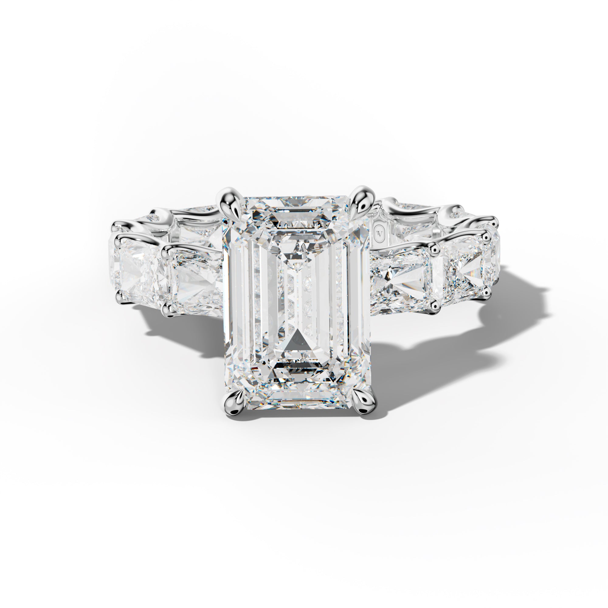 Daphne Emerald Cut Engagement Ring With East West Radiant Side Stones