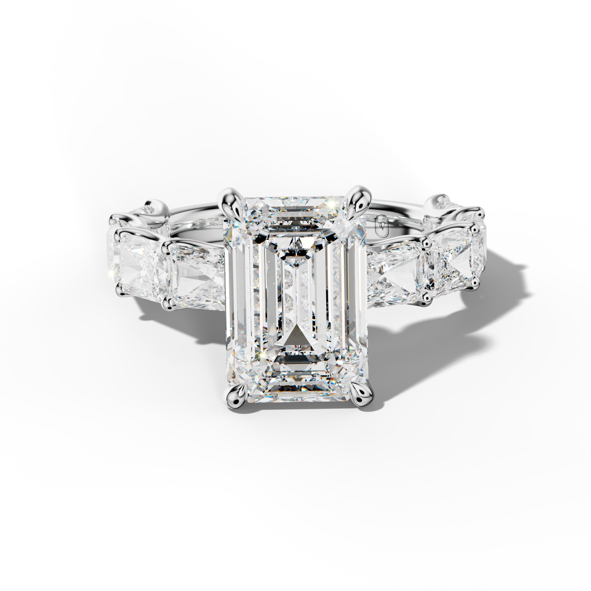 Nancy Emerald Cut Engagement Ring With East West Radiant Side Stones