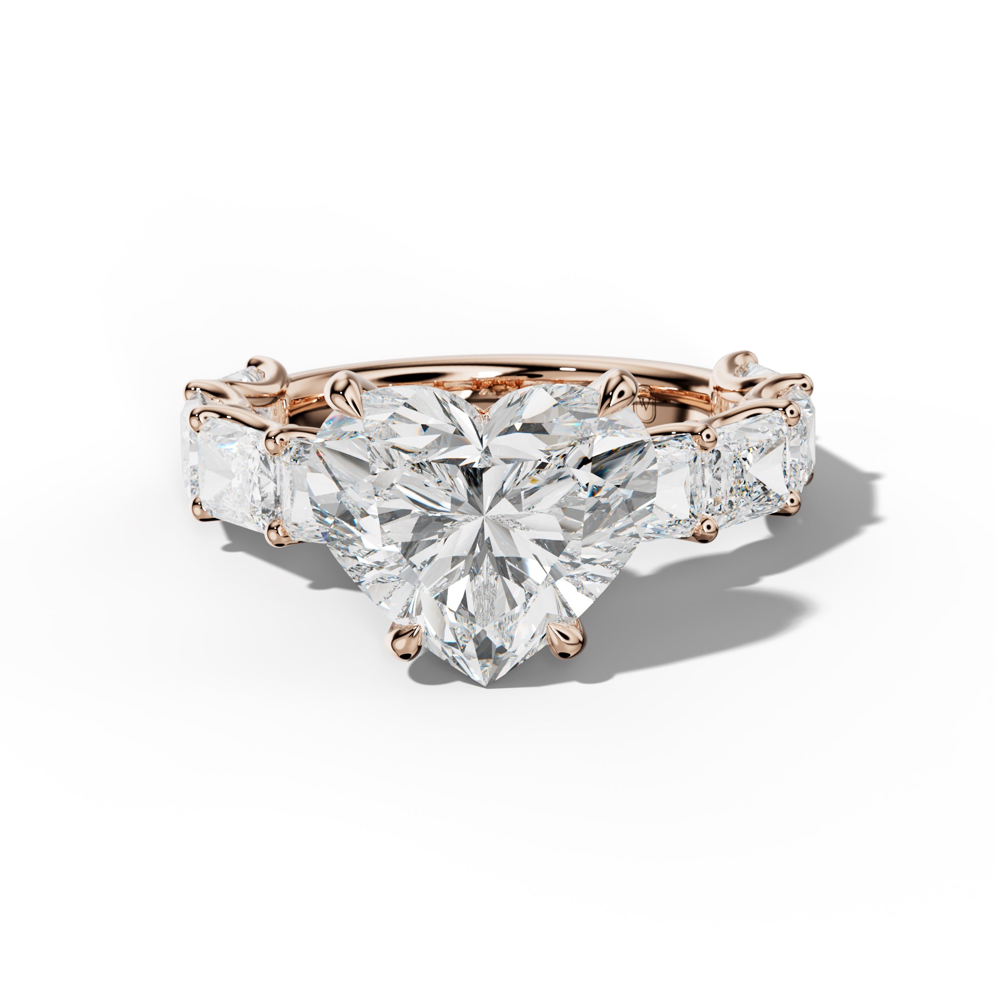 Nancy Heart Diamond Engagement Ring With East West Radiant Side Stones
