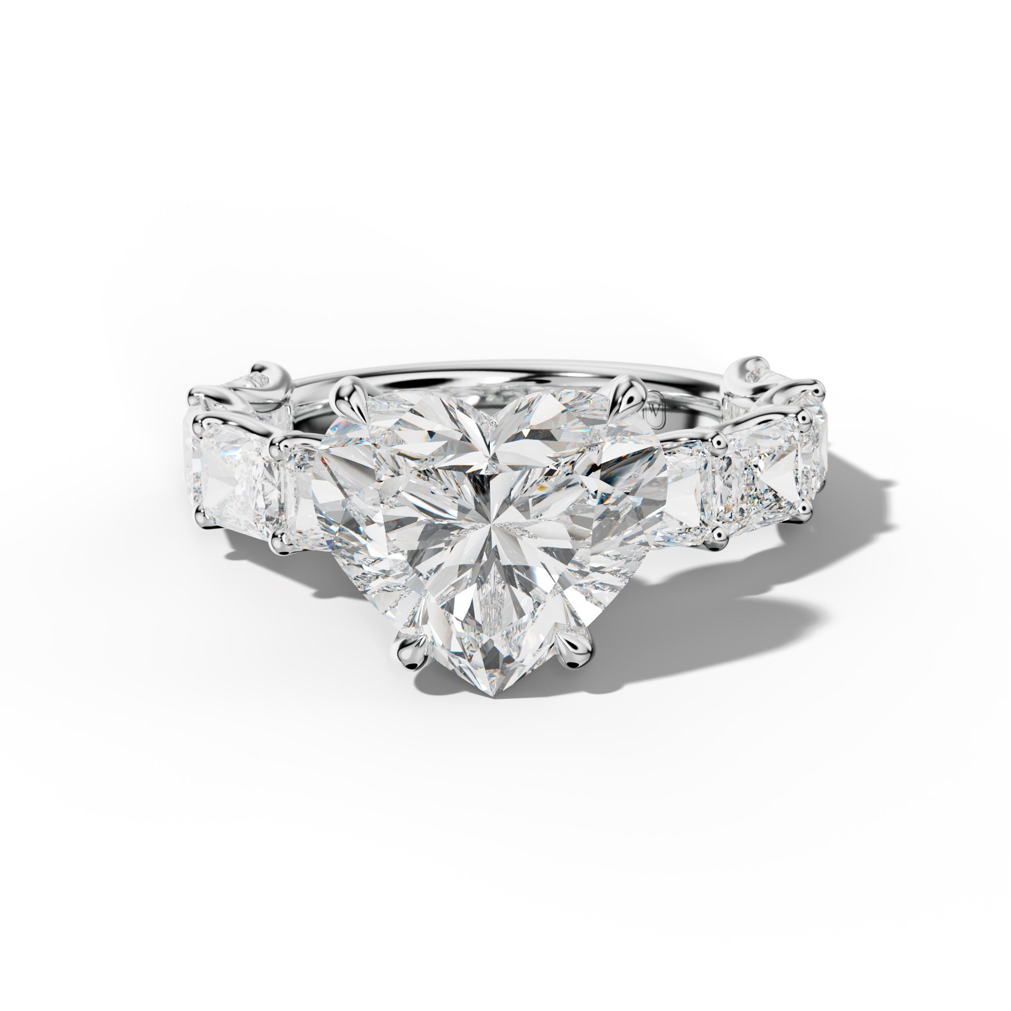 Nancy Heart Diamond Engagement Ring With East West Radiant Side Stones