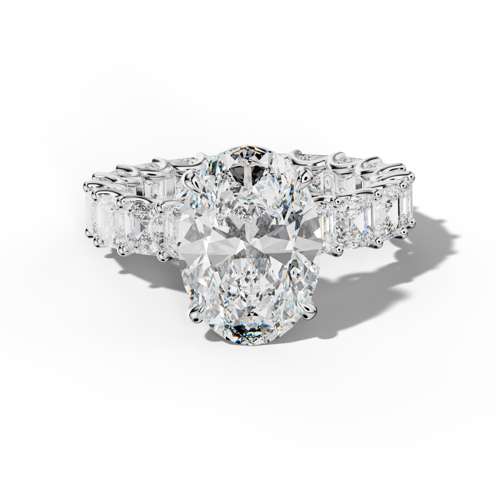 Aisha Oval Diamond Engagement Ring With Asscher Side Stones
