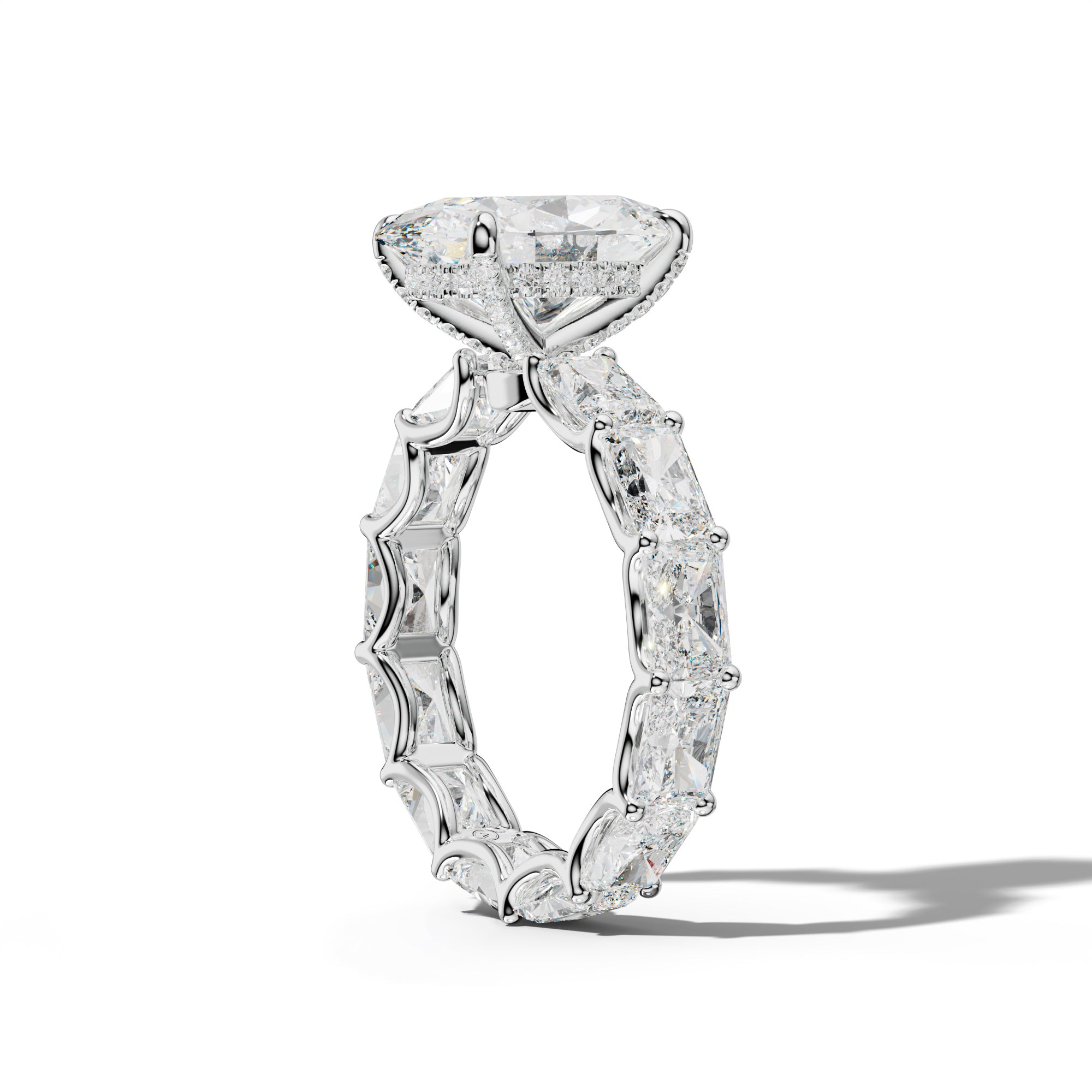 Daphne Oval Diamond Engagement Ring With East West Radiant Side Stones