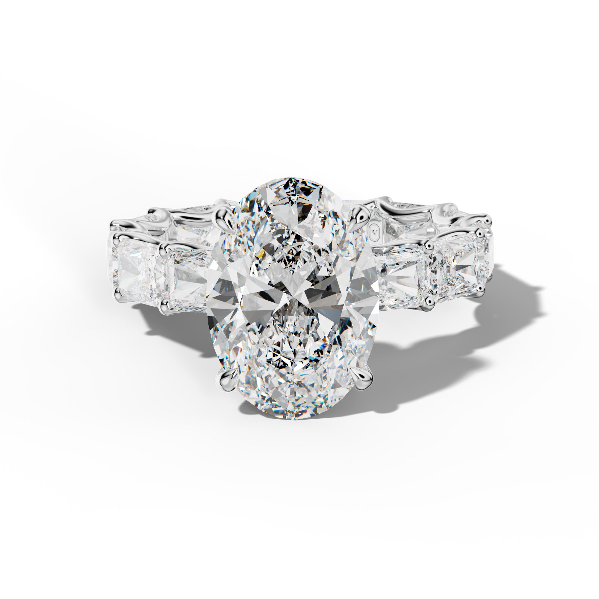 Daphne Oval Diamond Engagement Ring With East West Radiant Side Stones