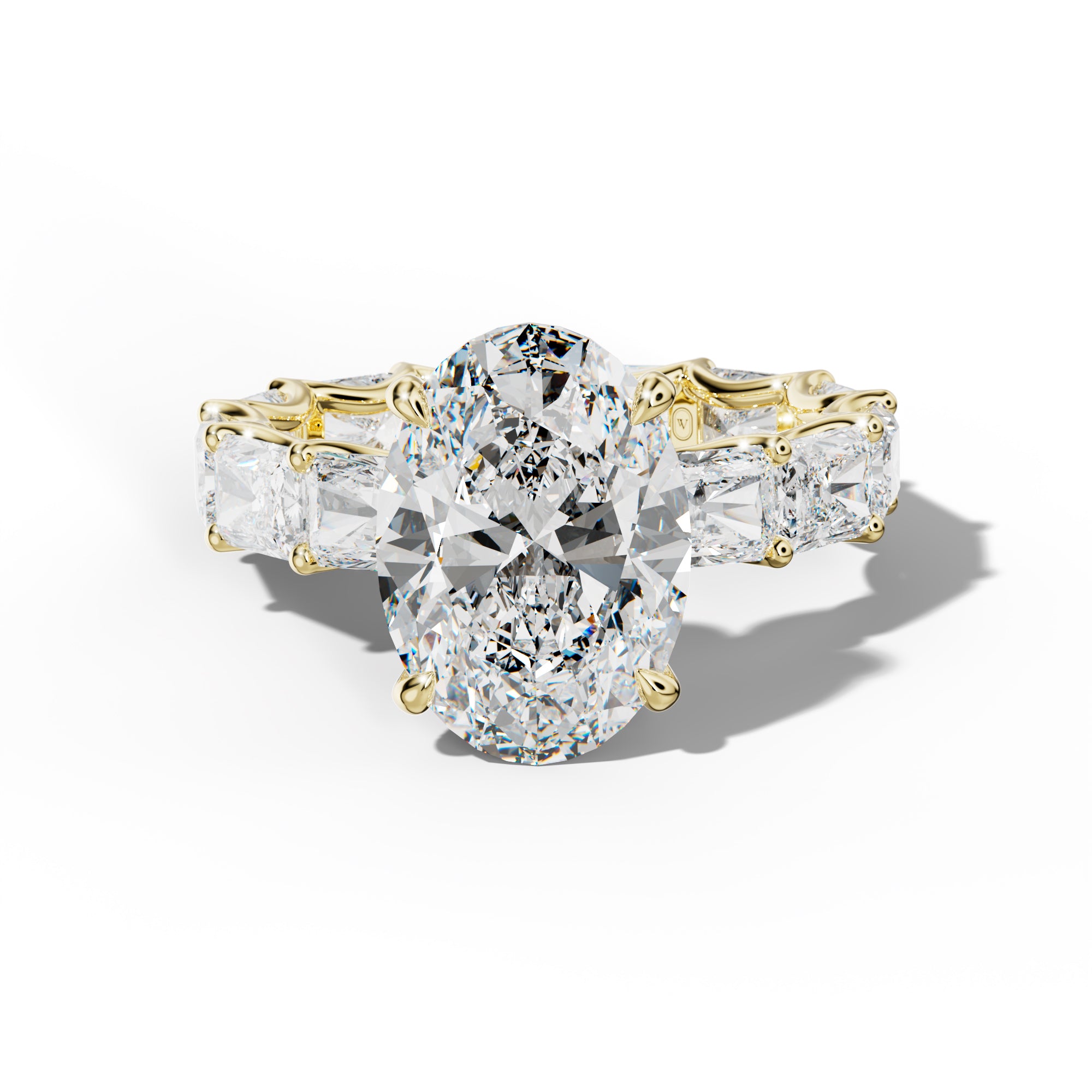 Daphne Oval Diamond Engagement Ring With East West Radiant Side Stones