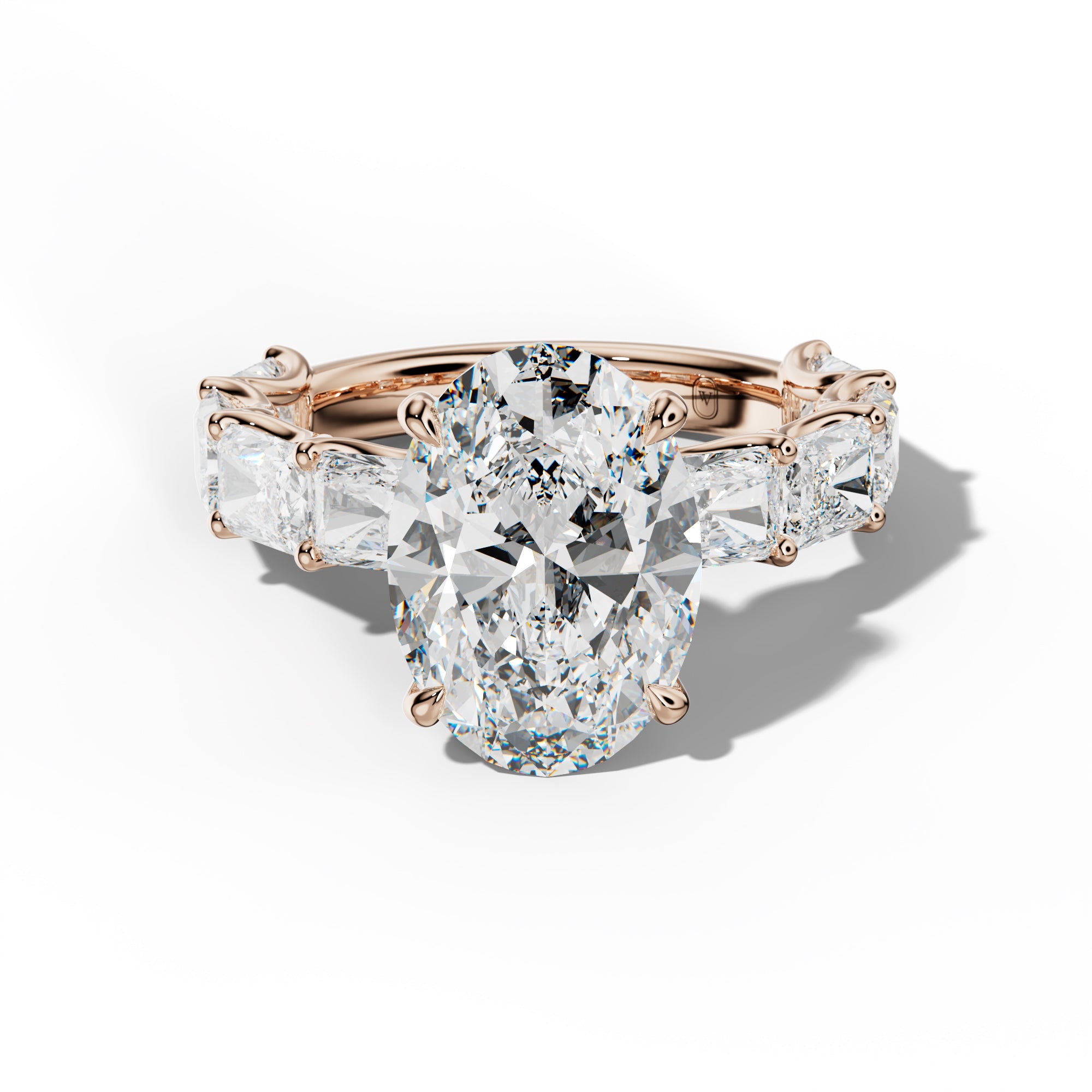 Nancy Oval Diamond Engagement Ring With East West Radiant Side Stones