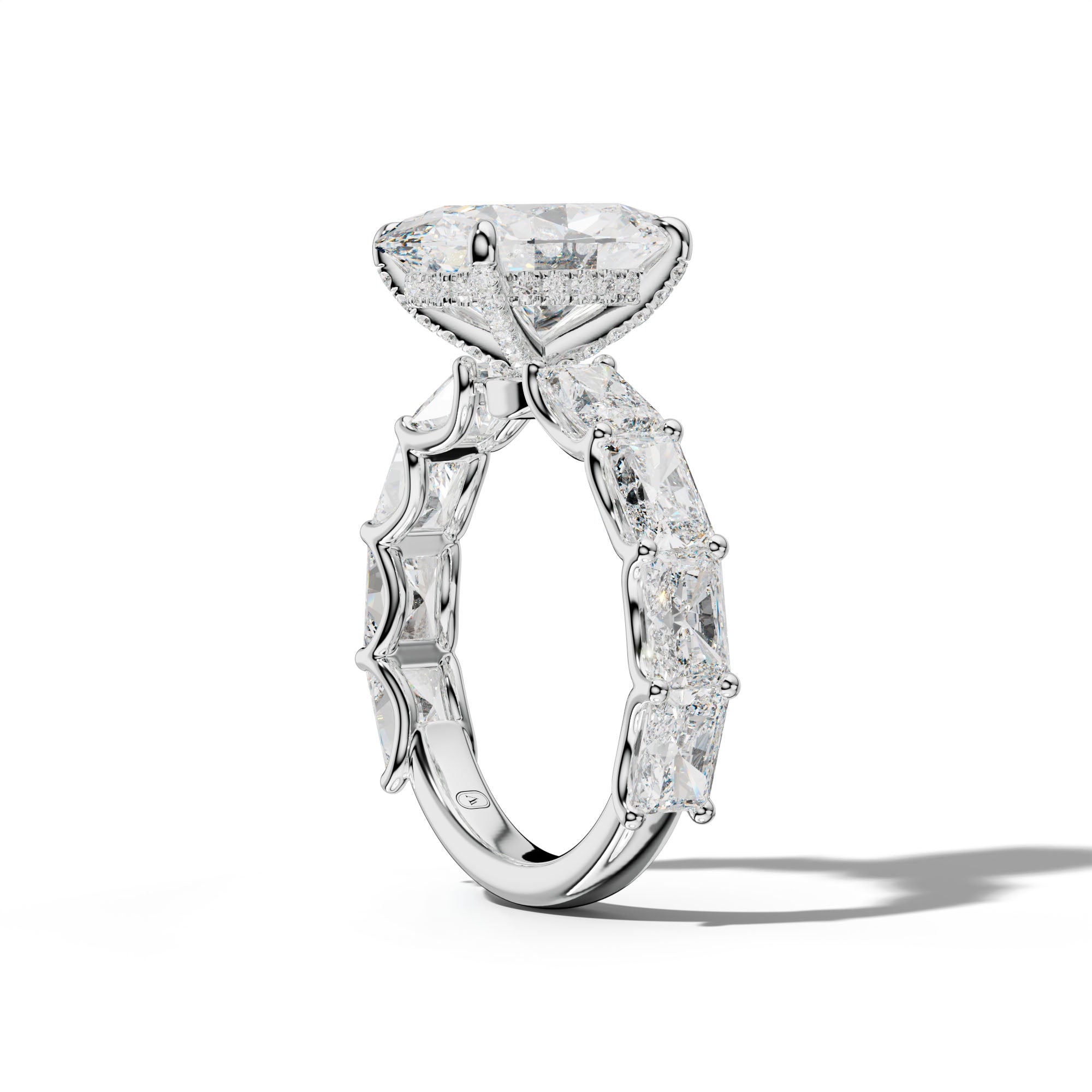 Nancy Oval Diamond Engagement Ring With East West Radiant Side Stones