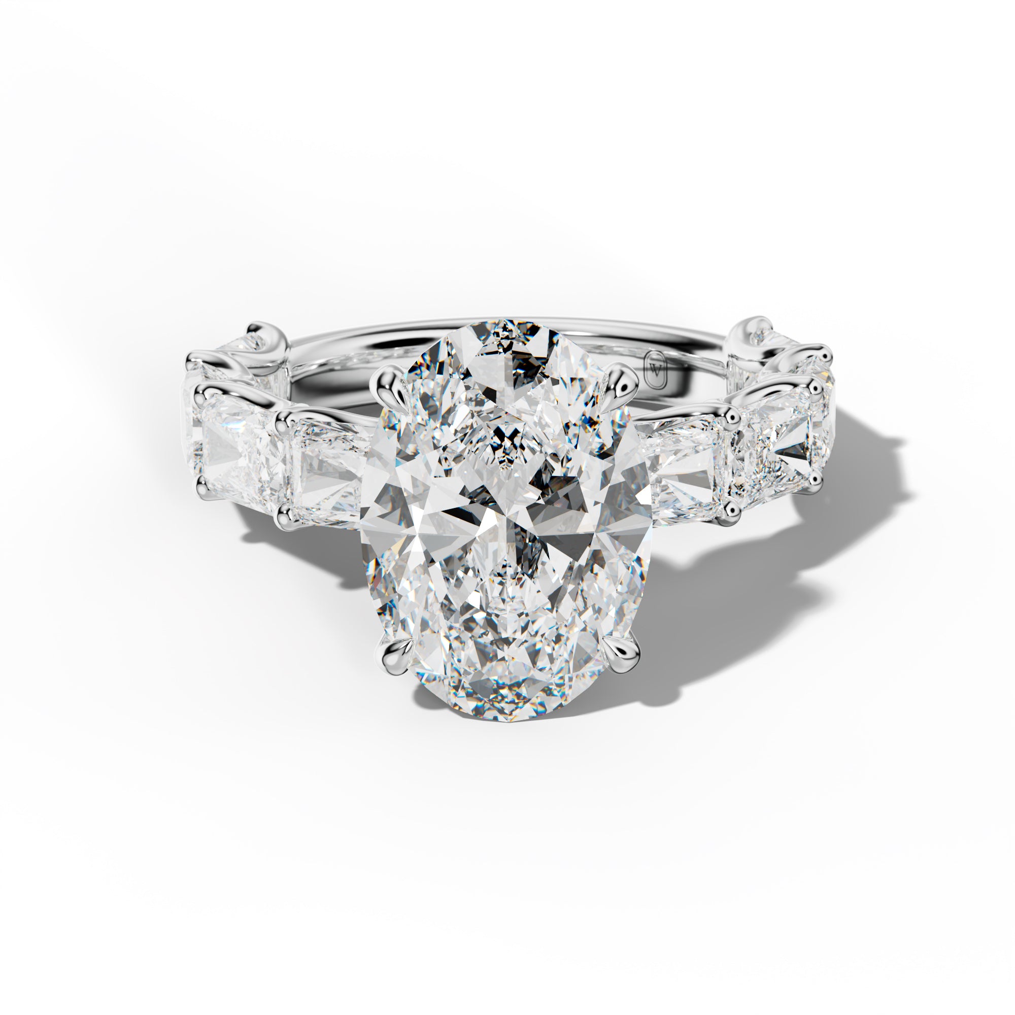 Nancy Oval Diamond Engagement Ring With East West Radiant Side Stones
