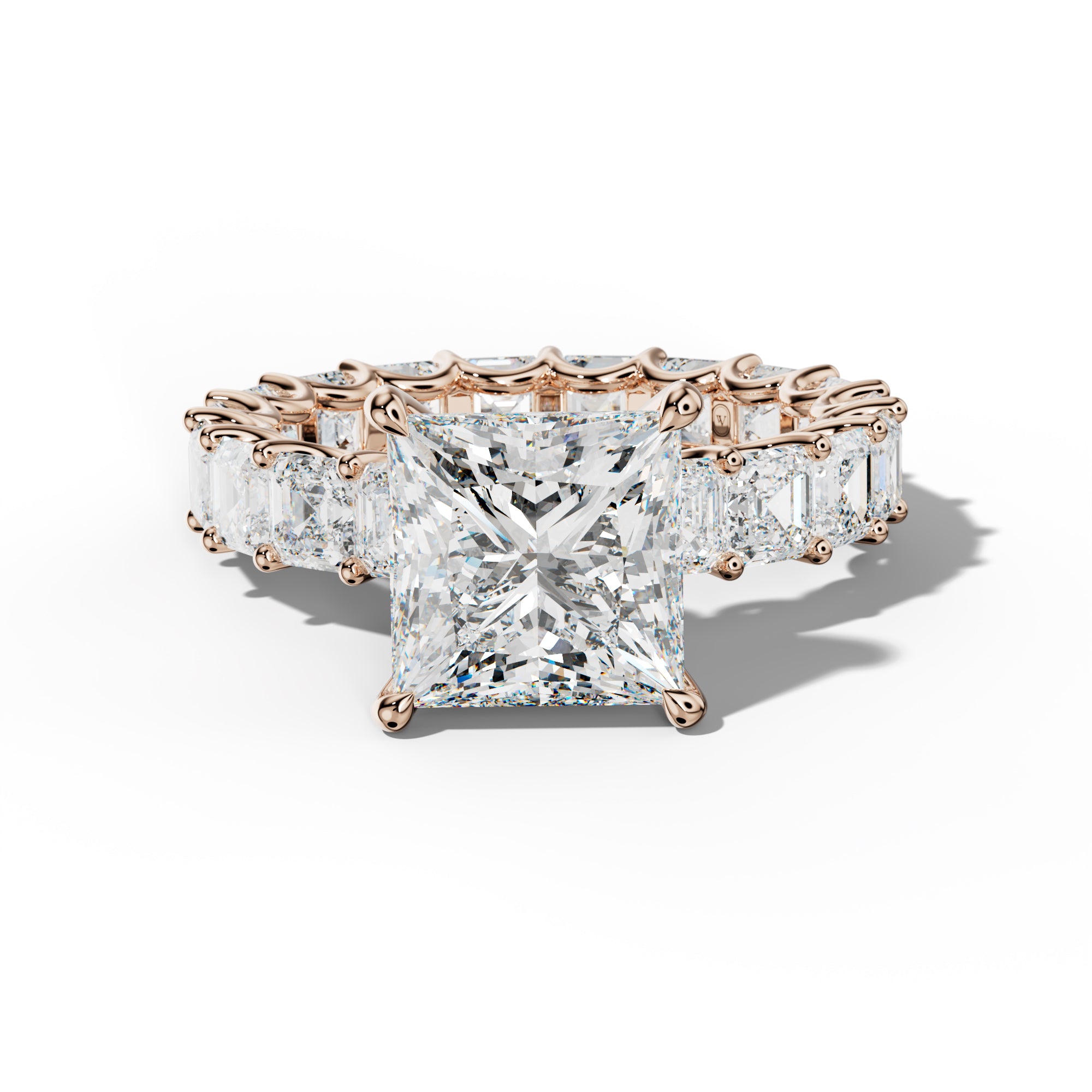 Aisha Princess Cut Engagement Ring With Asscher Side Stones