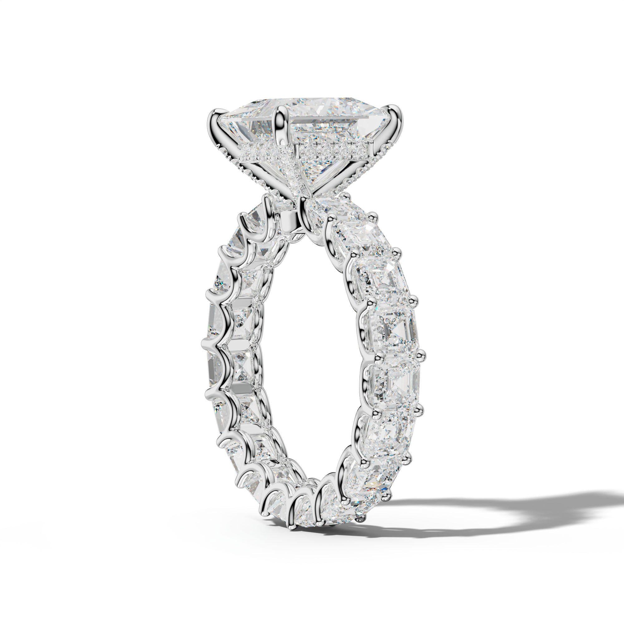 Aisha Princess Cut Engagement Ring With Asscher Side Stones