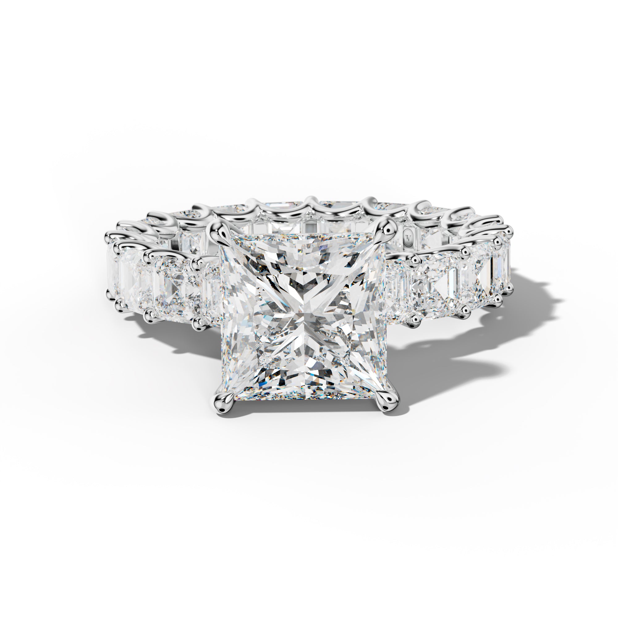 Aisha Princess Cut Engagement Ring With Asscher Side Stones