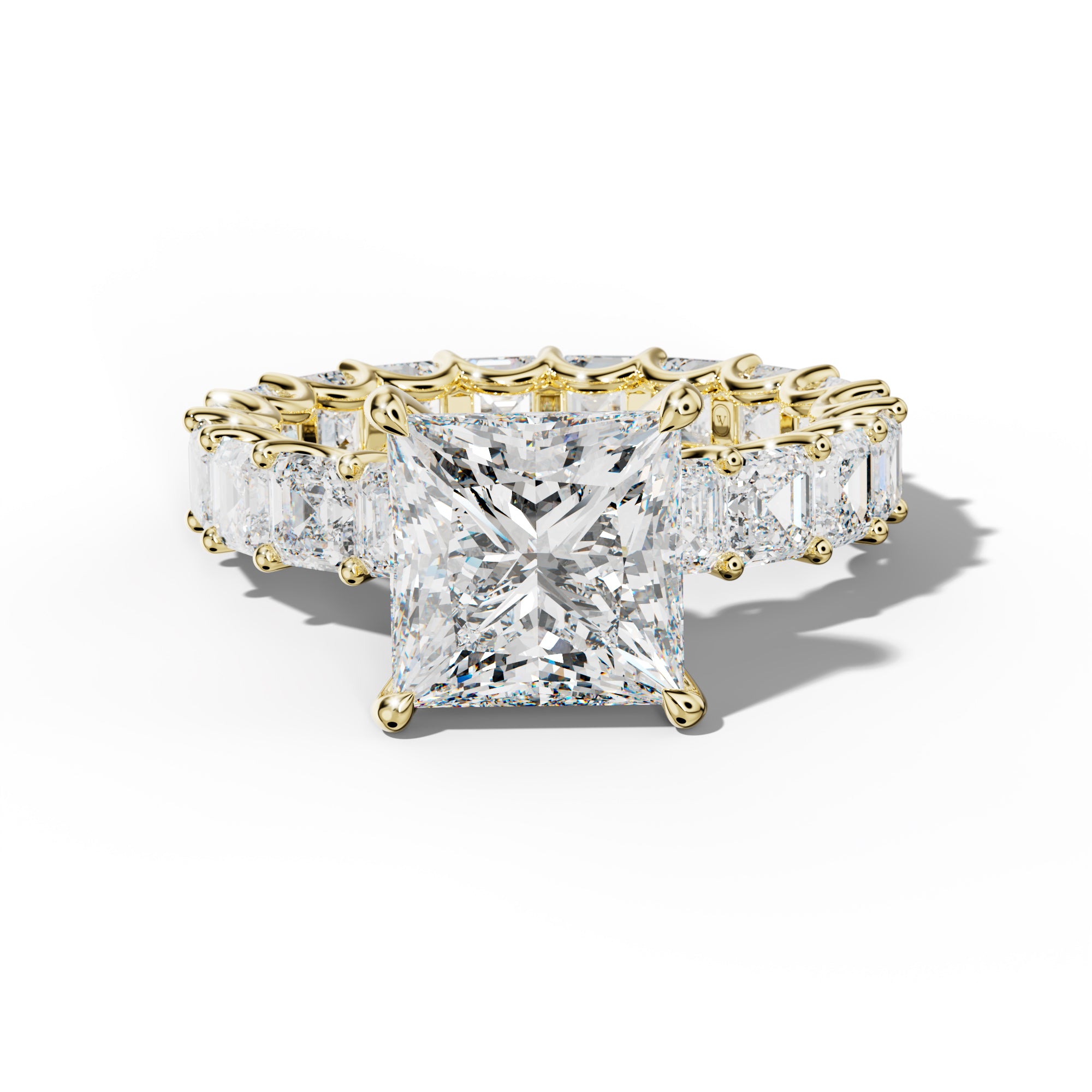Aisha Princess Cut Engagement Ring With Asscher Side Stones