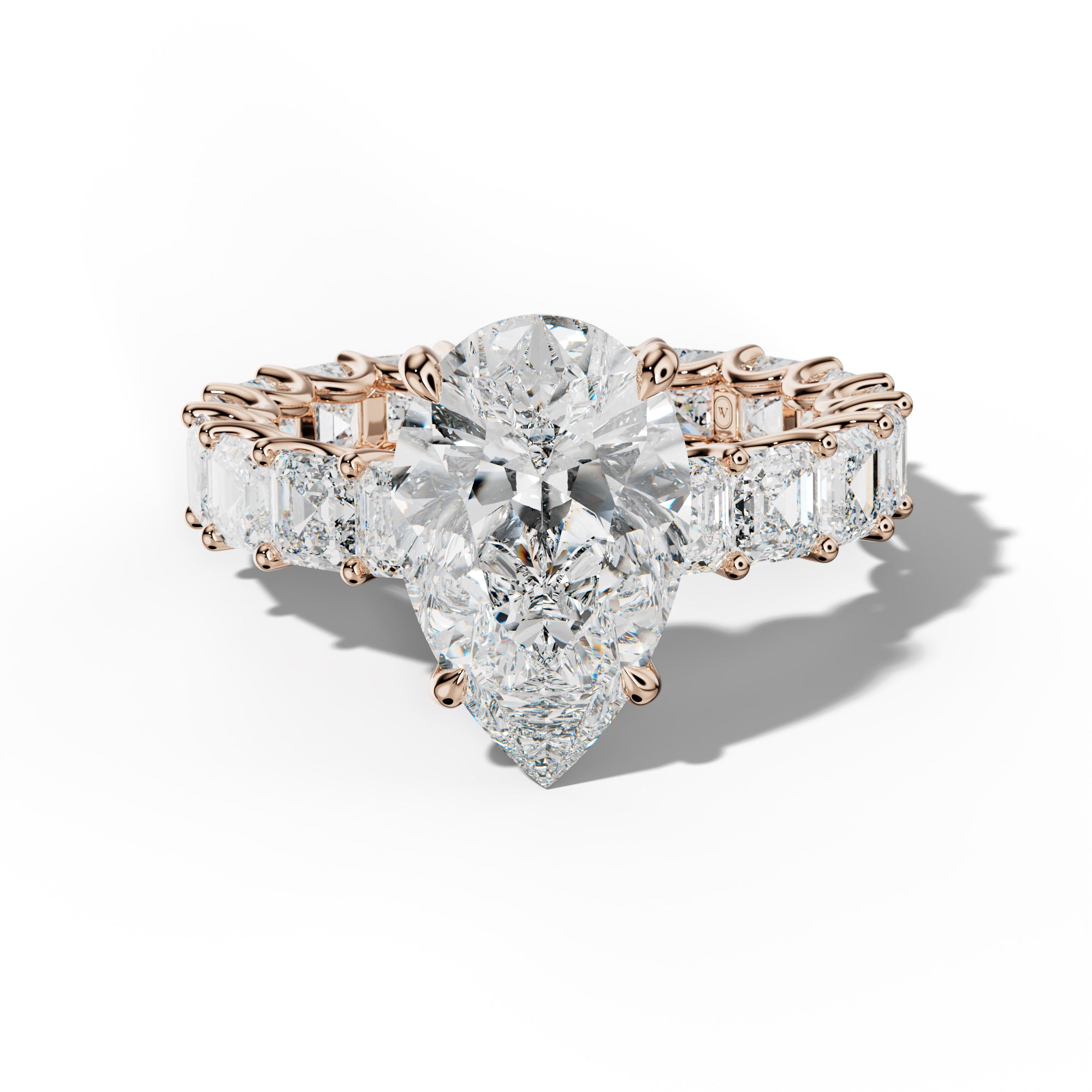 Aisha Pear Shape Engagement Ring With Asscher Side Stones