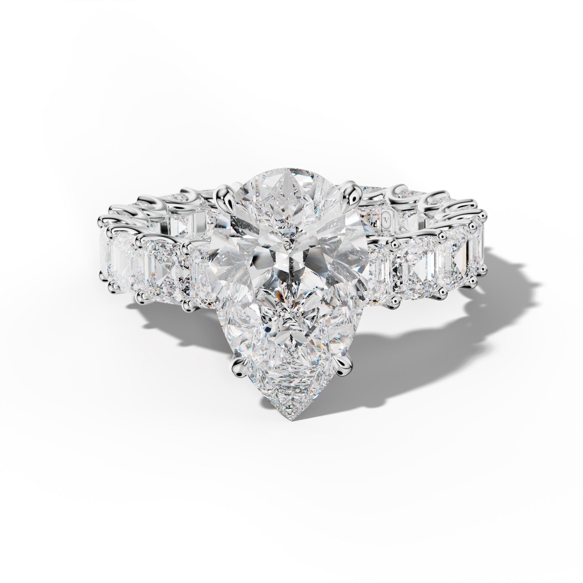Aisha Pear Shape Engagement Ring With Asscher Side Stones
